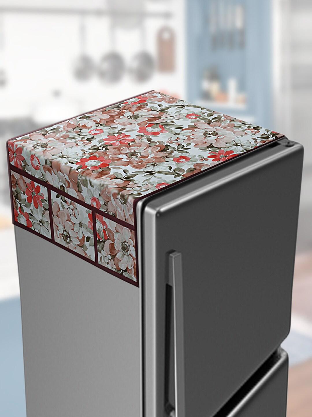 Buy Kuber Industries Pink & Green Floral Printed Cotton Fridge Cover With With Side Pockets - - Home for Unisex