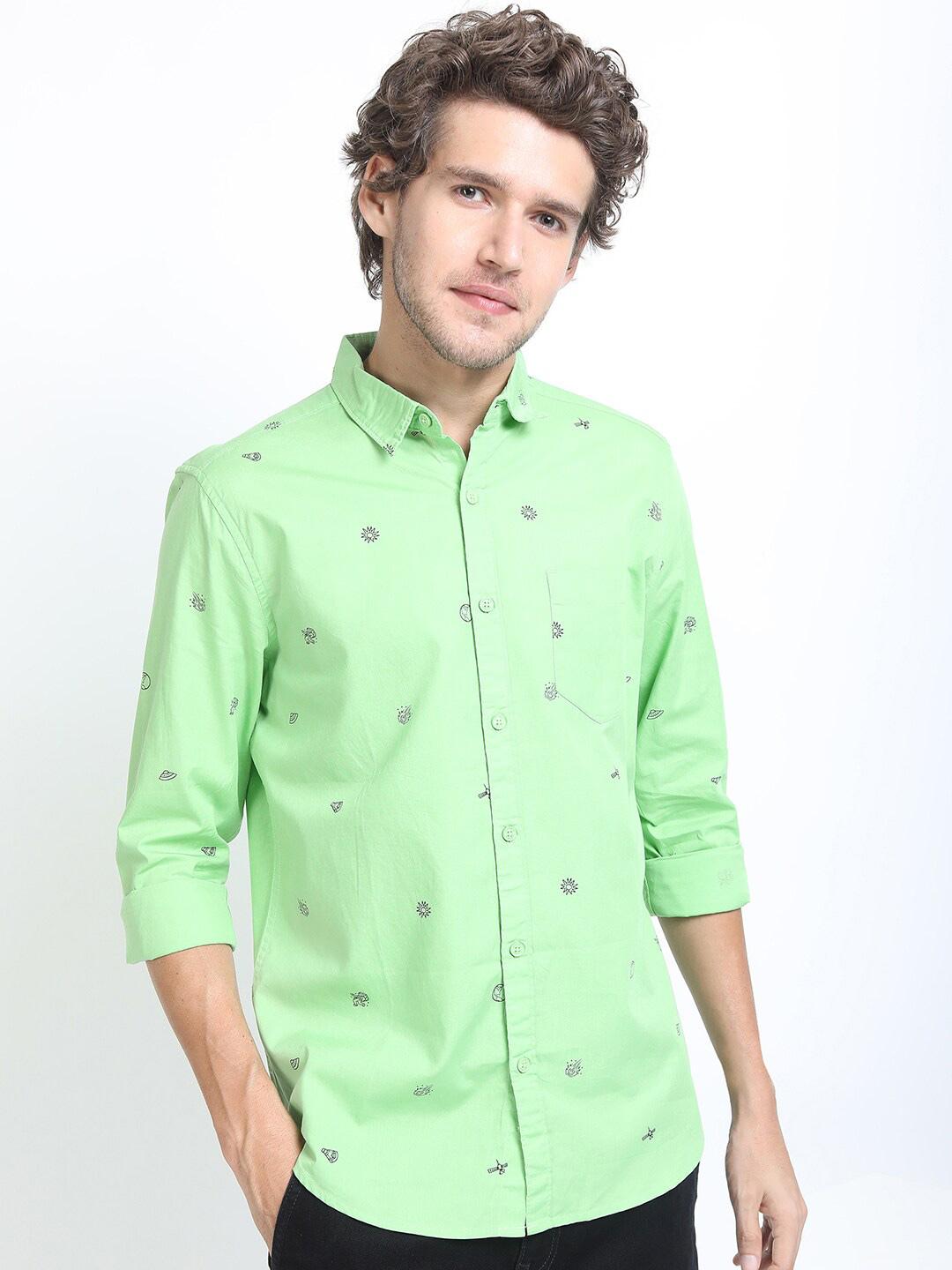 KETCH Men Green Slim Fit Printed Casual Shirt