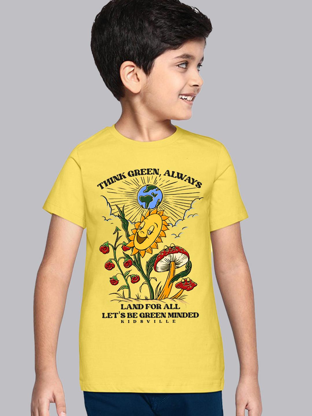 Boys Yellow 100% Cotton Embossed T-shirt