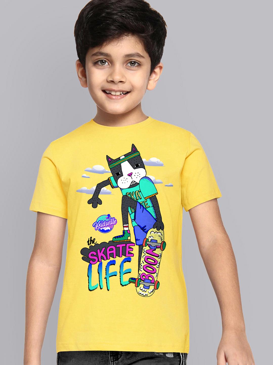 Boys Viscose Yellow Printed Shirt