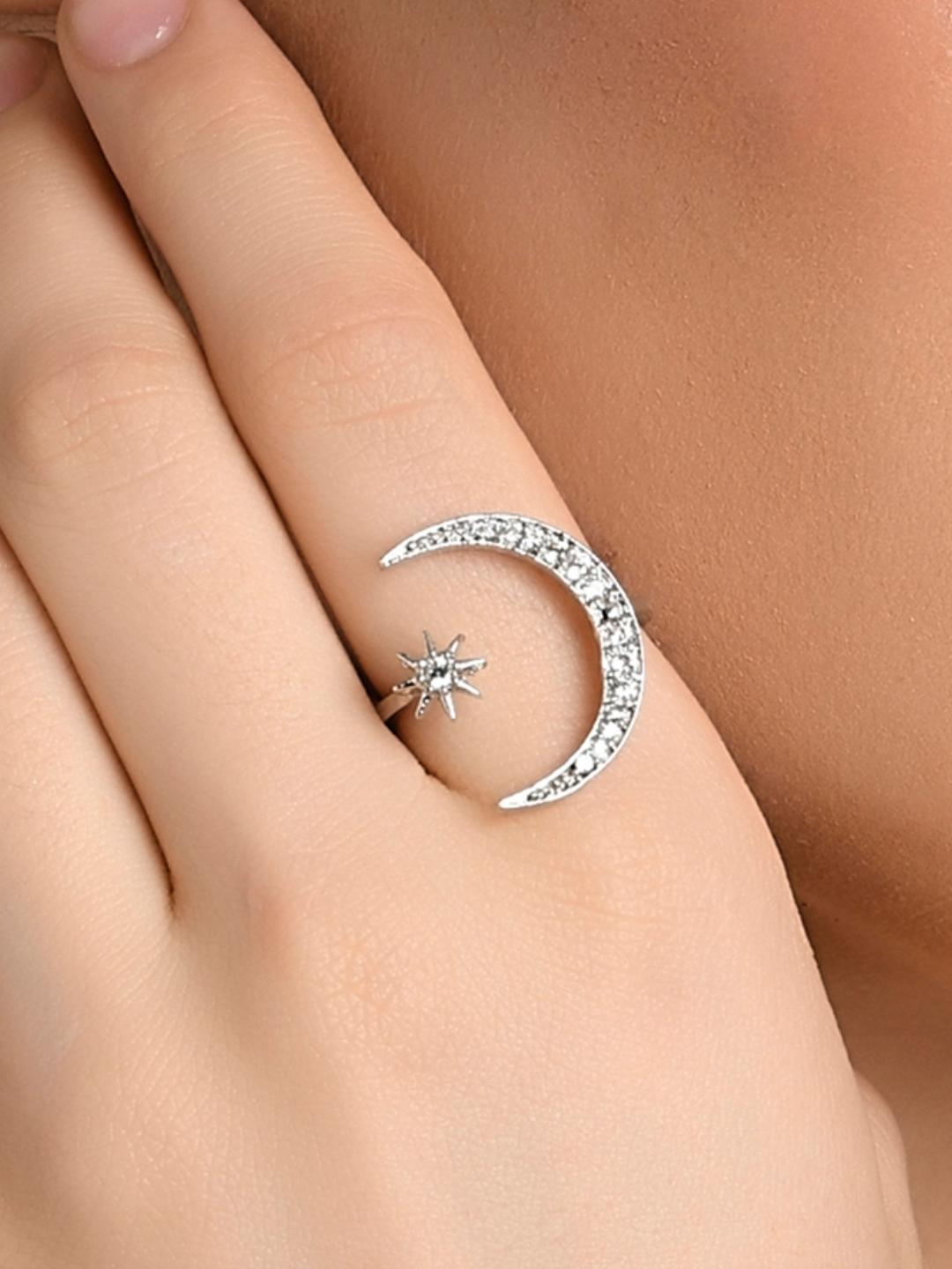 Buy Fida Women Silver Toned & White Rhodium Plated Adjustable Finger Ring -  - Accessories for Women