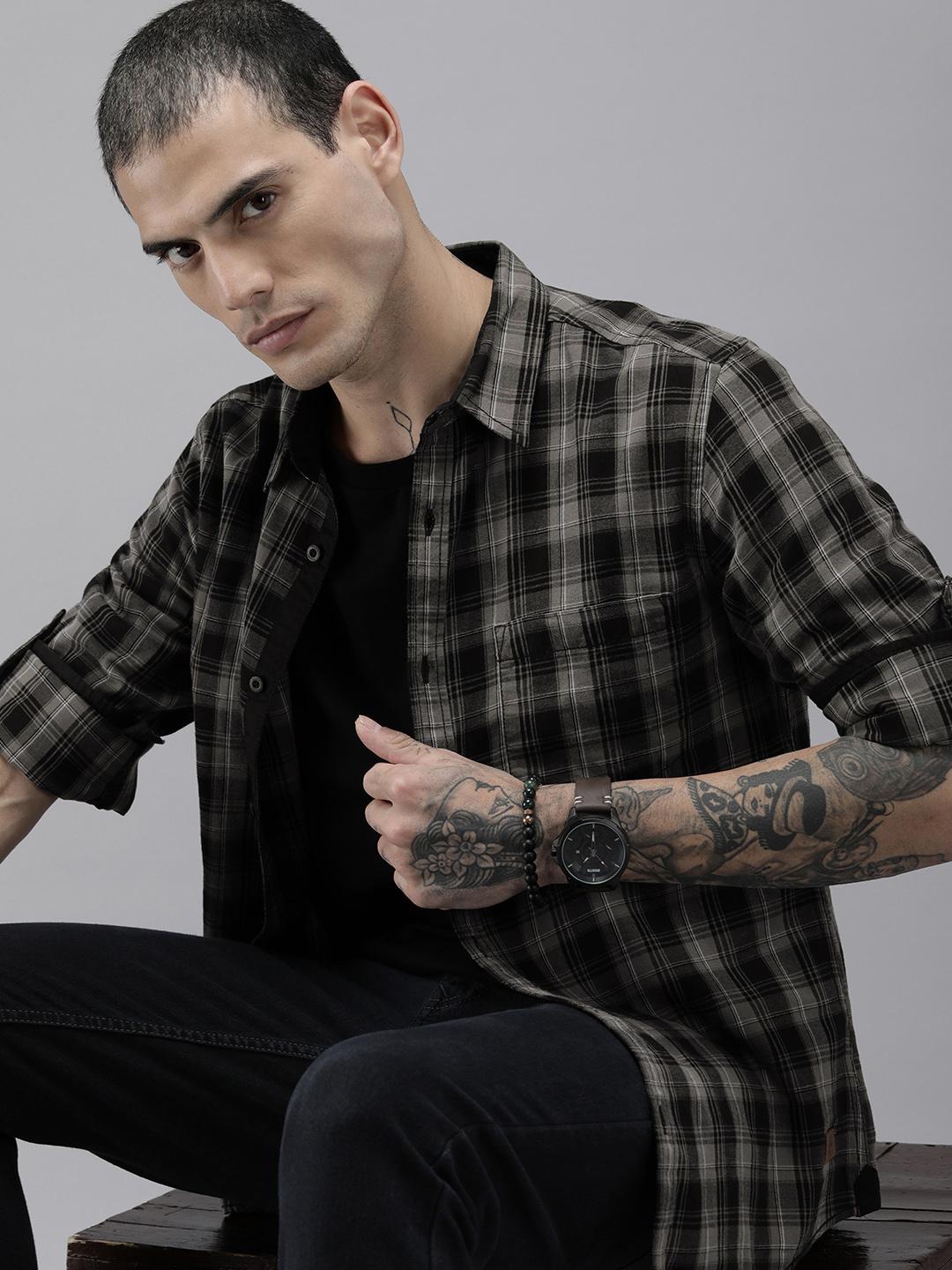 The Roadster Lifestyle Co. Men Grey & White Checked Pure Cotton Casual Shirt