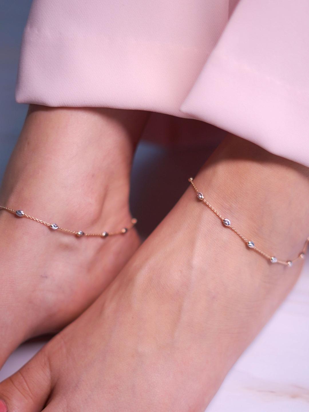 Buy Zavya Set Of 2 Rose Gold Plated 925 Sterling Silver Anklets - - Accessories for Women