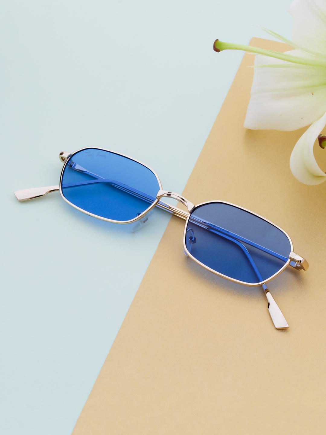 Ted Smith Unisex Blue Lens & Rose Gold-Toned Square Sunglasses with UV