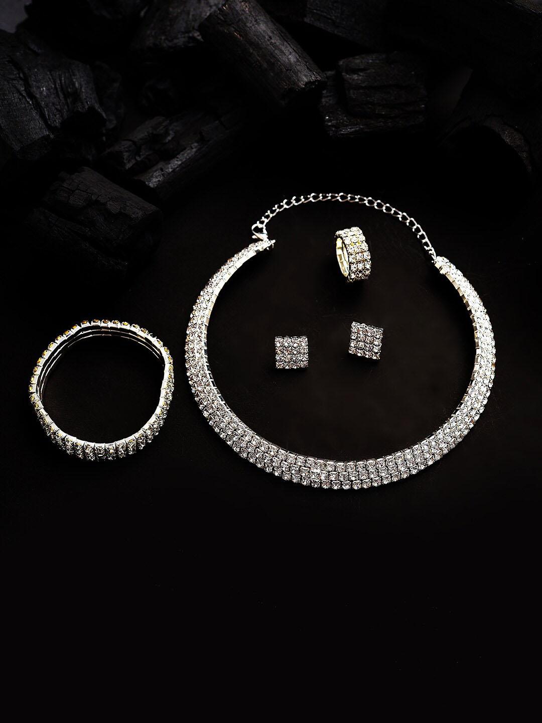 Buy SOHI Women Silver Plated White Stone Studded & Beaded Jewellery Set - - Accessories for Women