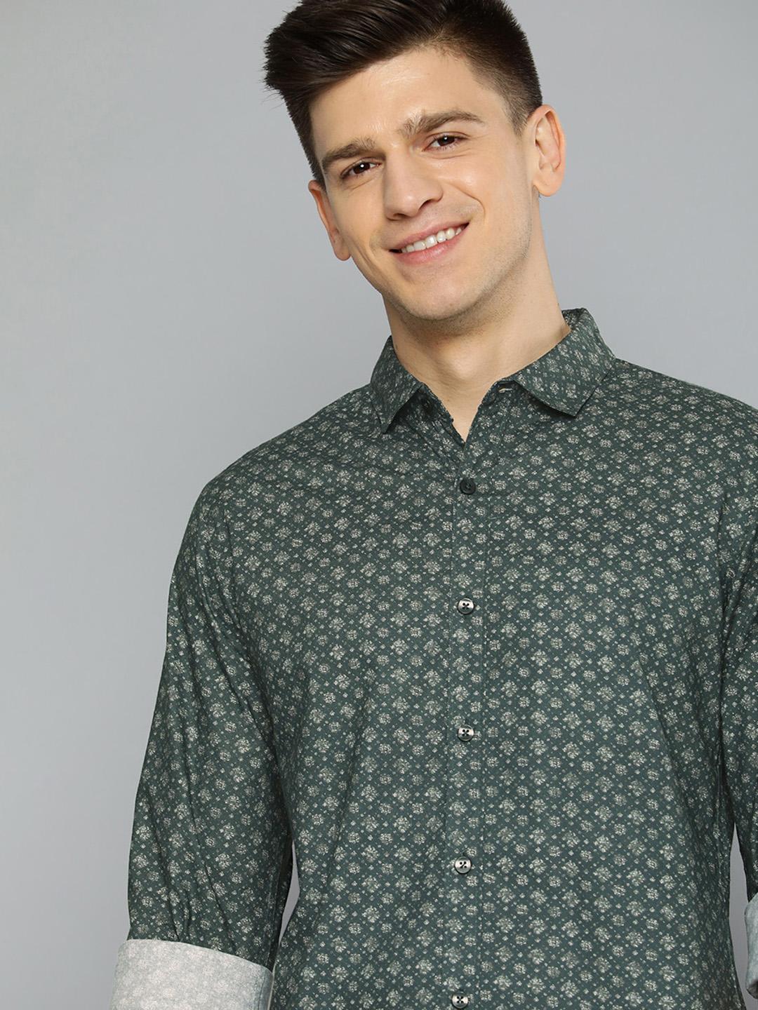 Men's Green Comfort Printed Cotton Casual Shirt