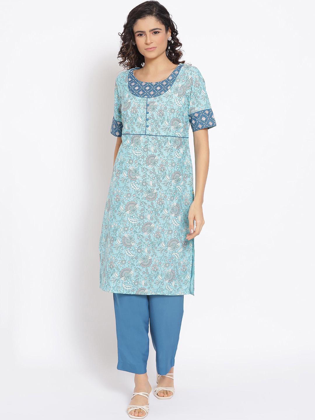 Women Blue Ethnic Straight Sleeveless Kurta