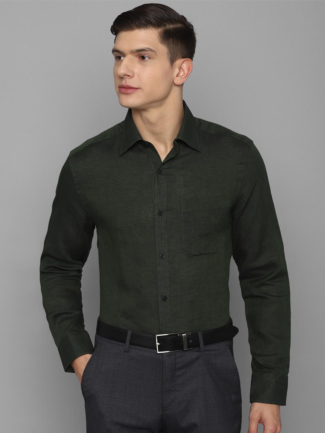 Men'S Olive Green Striped Formal Shirt