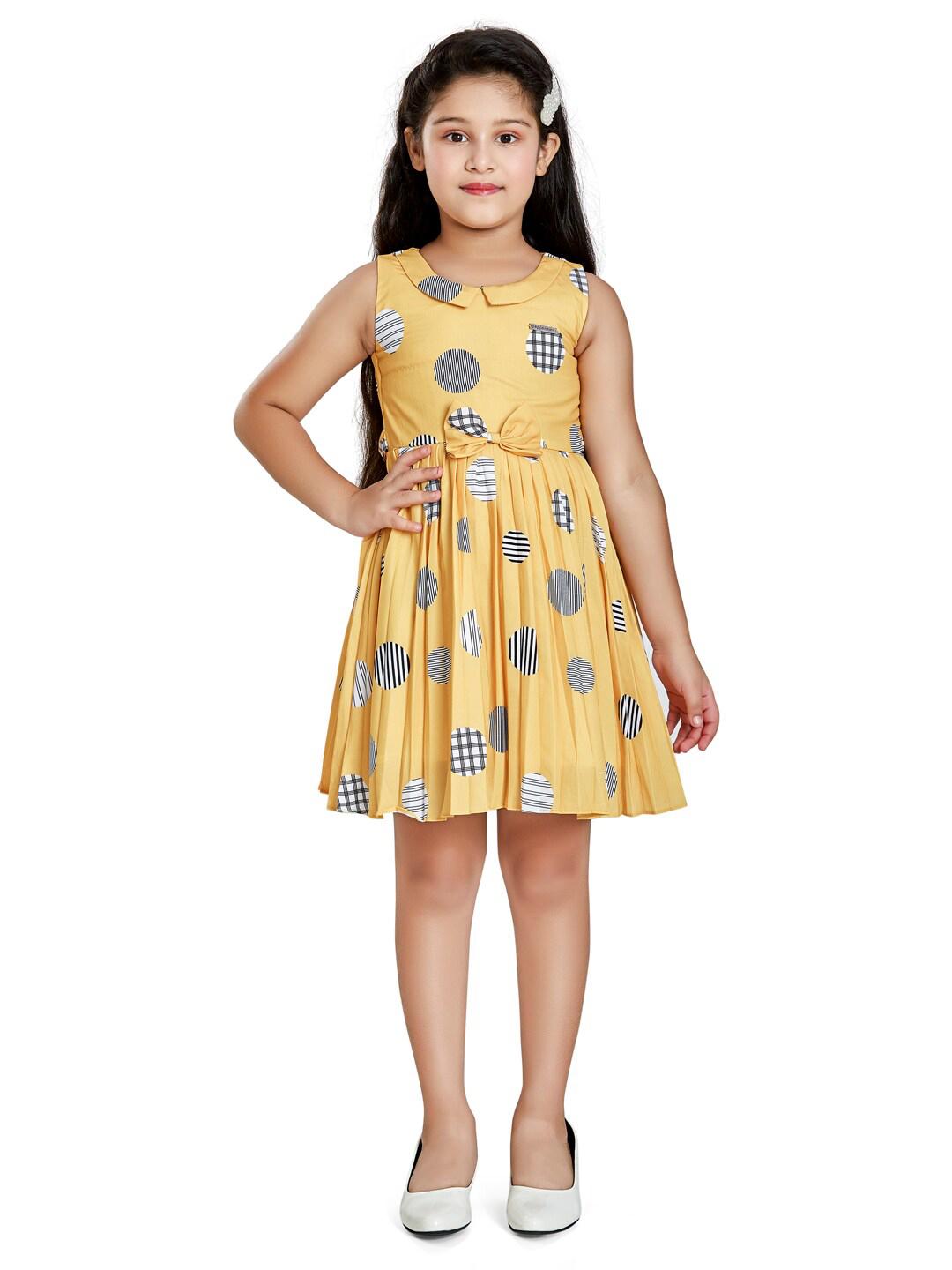 Girls Yellow Embellished Fit And Flare Dress