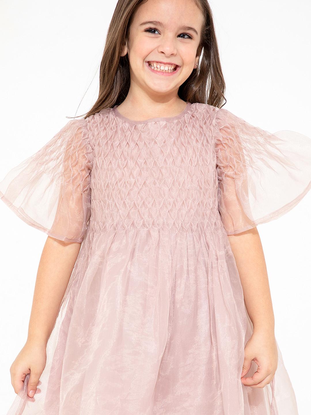 Girls Peach-Coloured Fit And Flare Dress
