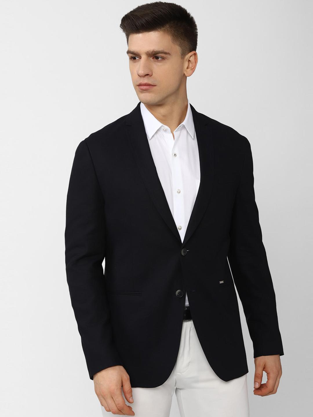 Men's Black Solid Single Breasted Casual Blazers