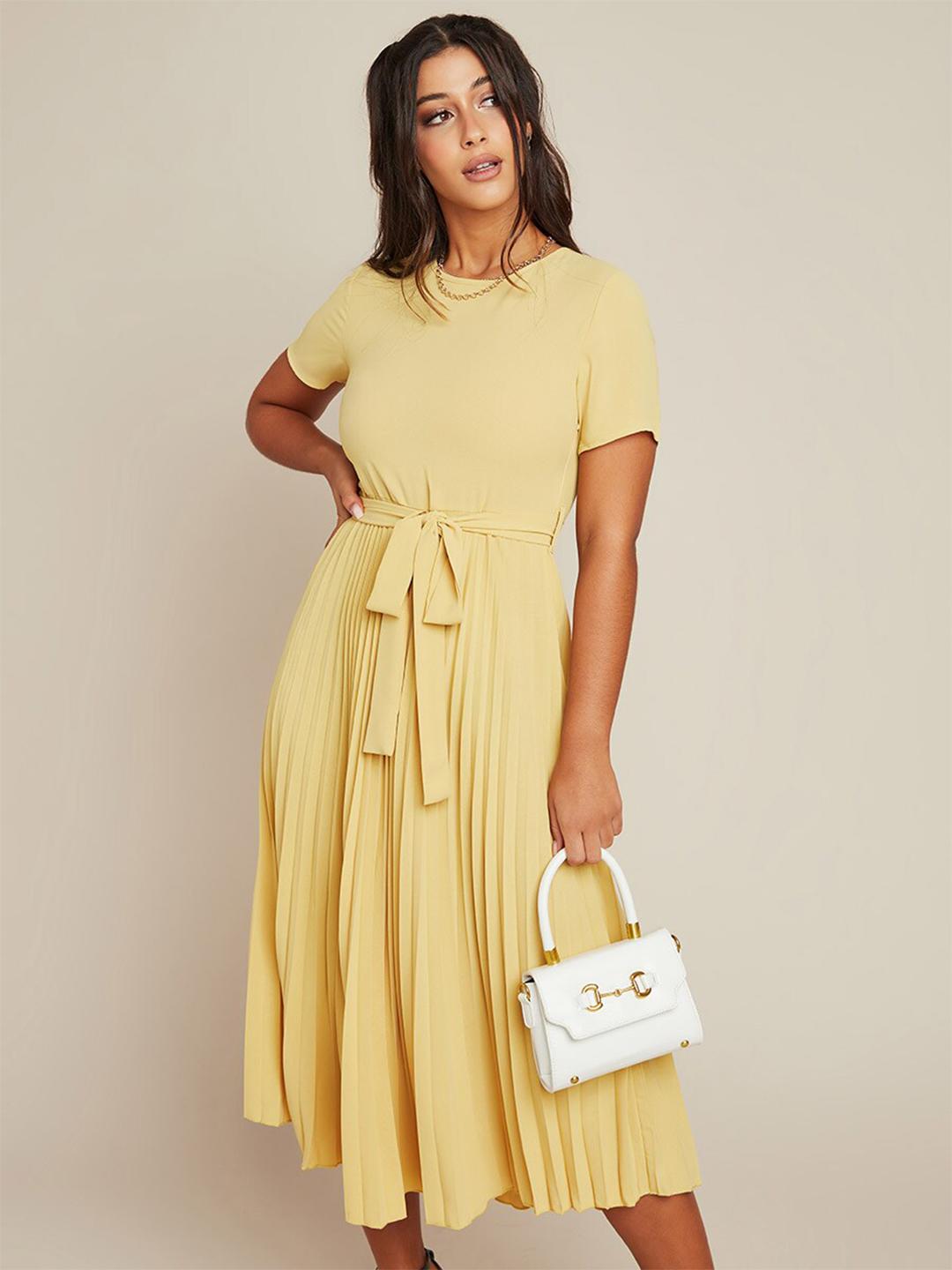 Tie Belt Pleated Midi Dress