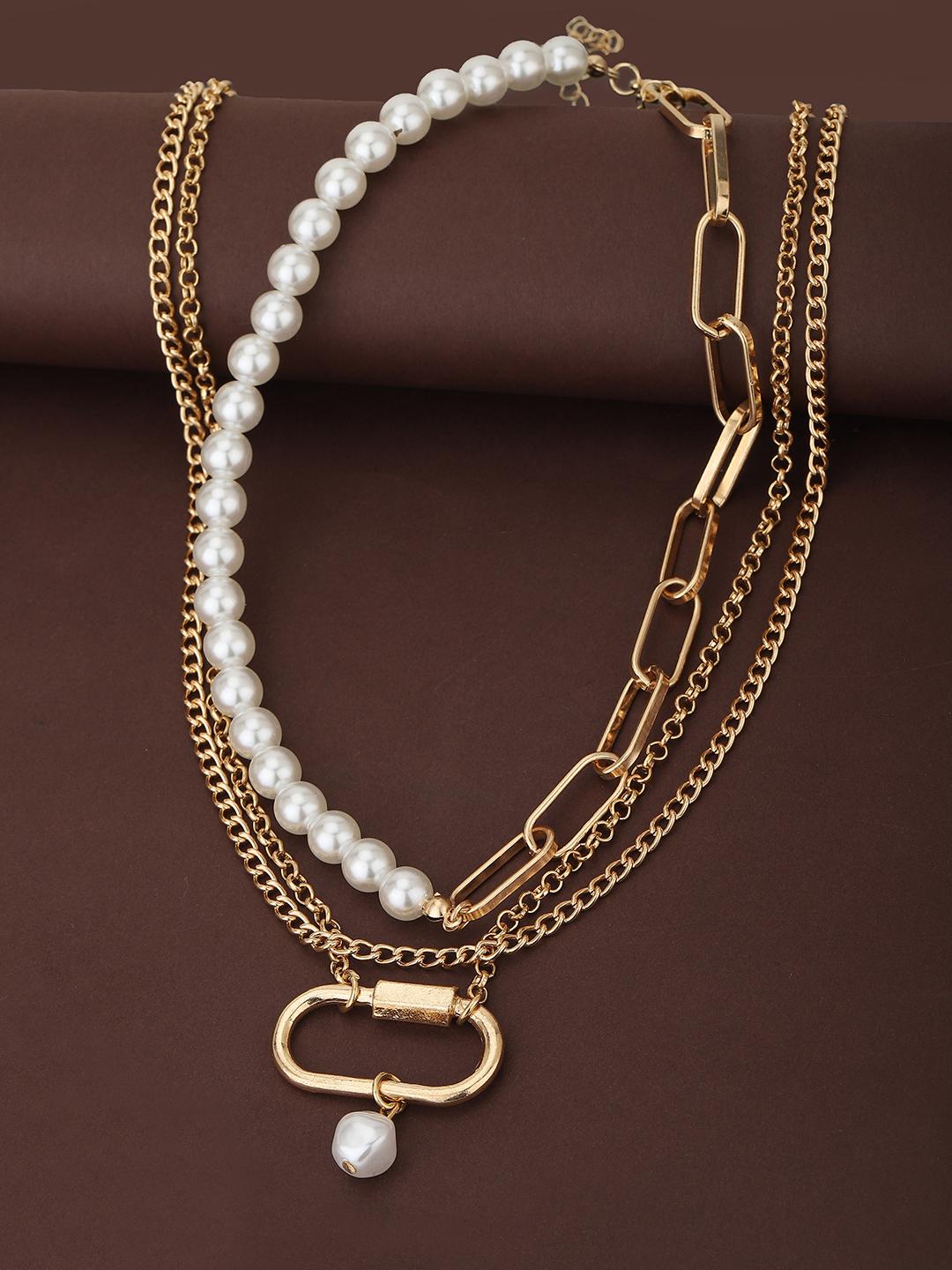 Buy Carlton London Set Of 2 Rose Gold Plated & White Hanging Pearl Necklace - - Accessories for Women