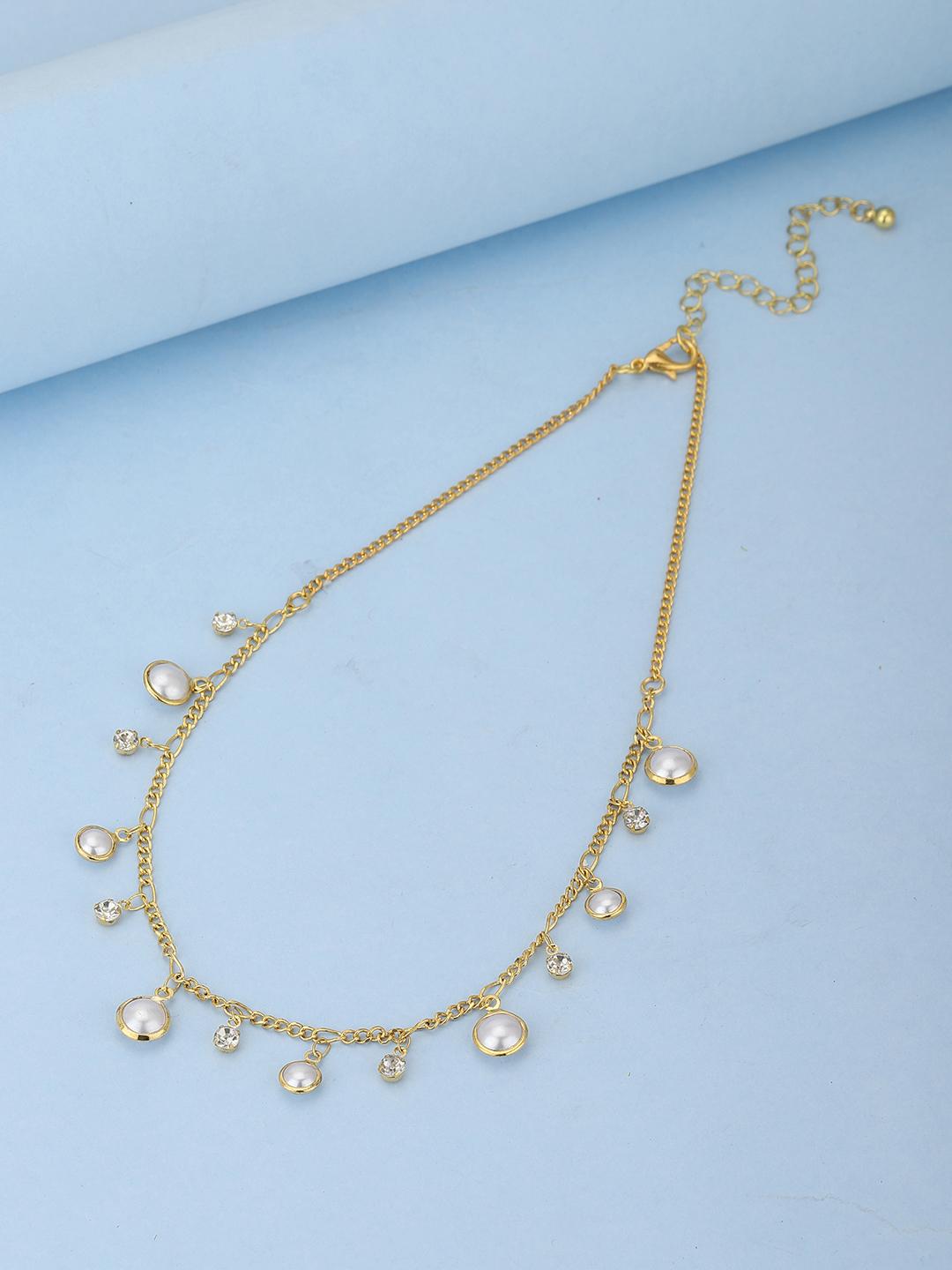 Buy Carlton London Gold Plated & White CZ Studded Charm Necklace ...