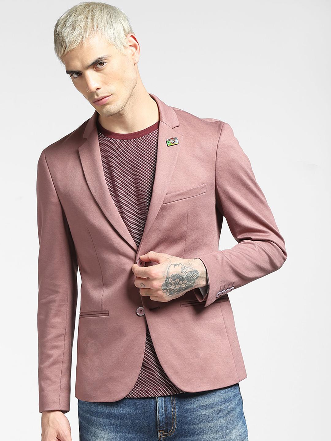 Men's Pink Solid Single Breasted Blazer