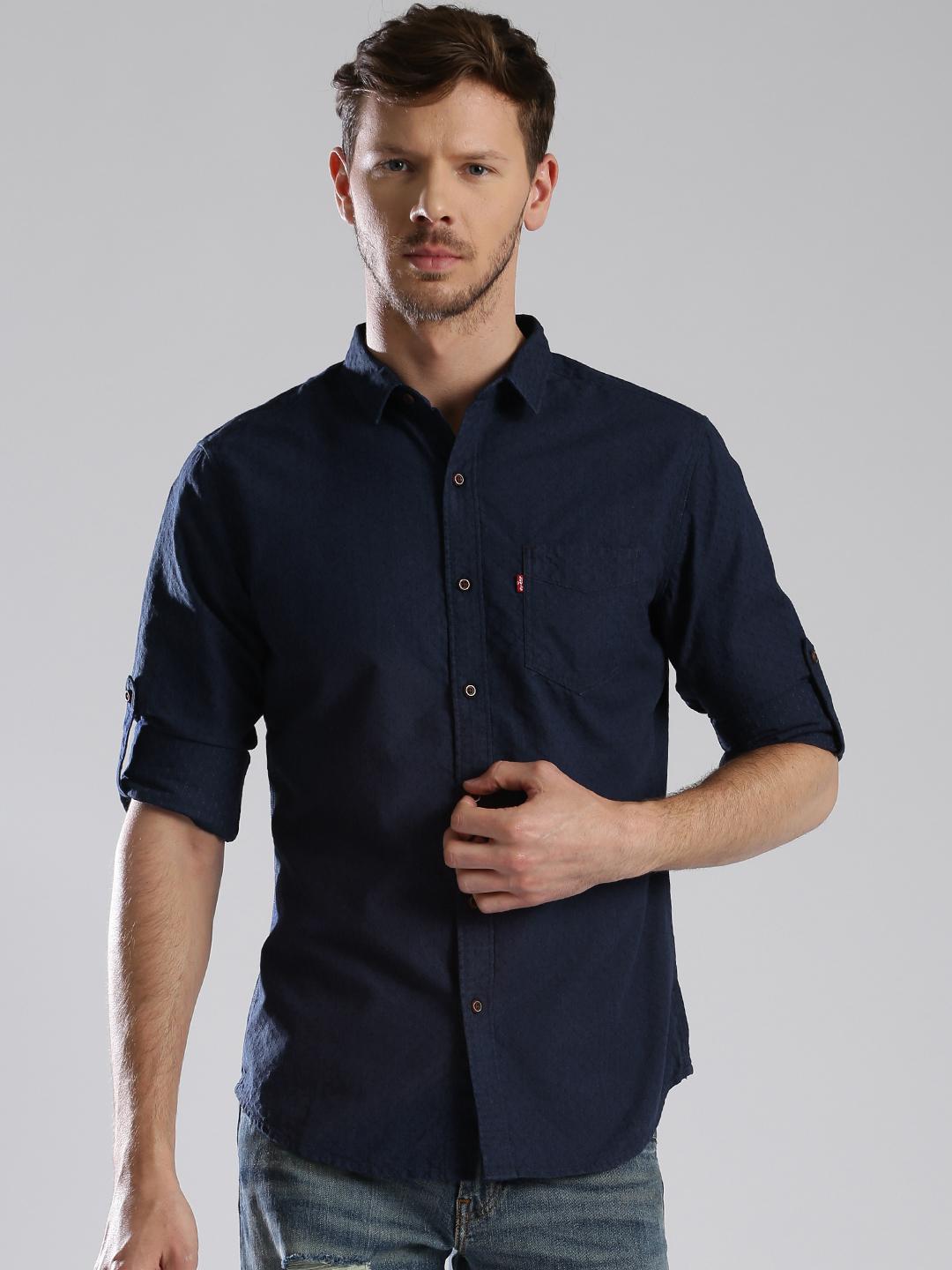 Buy Levis Men Navy Blue Slim Fit Self Design Casual Shirt - Shirts for ...
