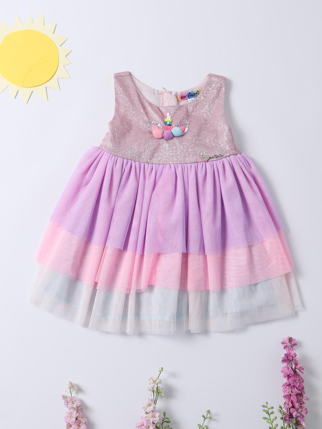 Nautinati Girls Cotton-Crepe Checkered Multi-coloured Dress