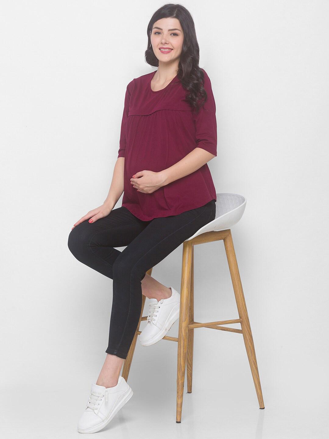 Buy AV2 Maternity Women Maroon Pure Cotton Top - Tops for Women ...