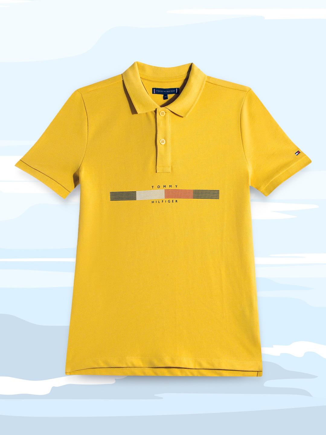 Boys Mustard Yellow 100% Cotton Printed T-shirt