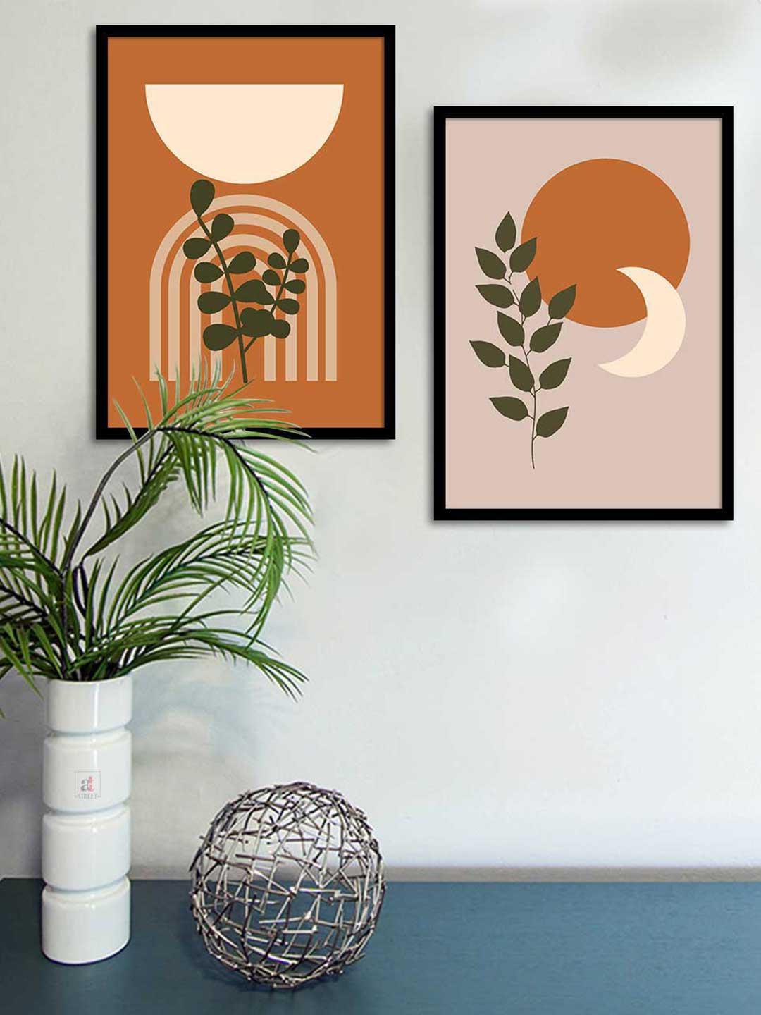 Buy Art Street Brown Paper 2 Pcs Wall Living Room Rectangle Paintings Wall Art 17.5 X 12.5In - - Home for Unisex