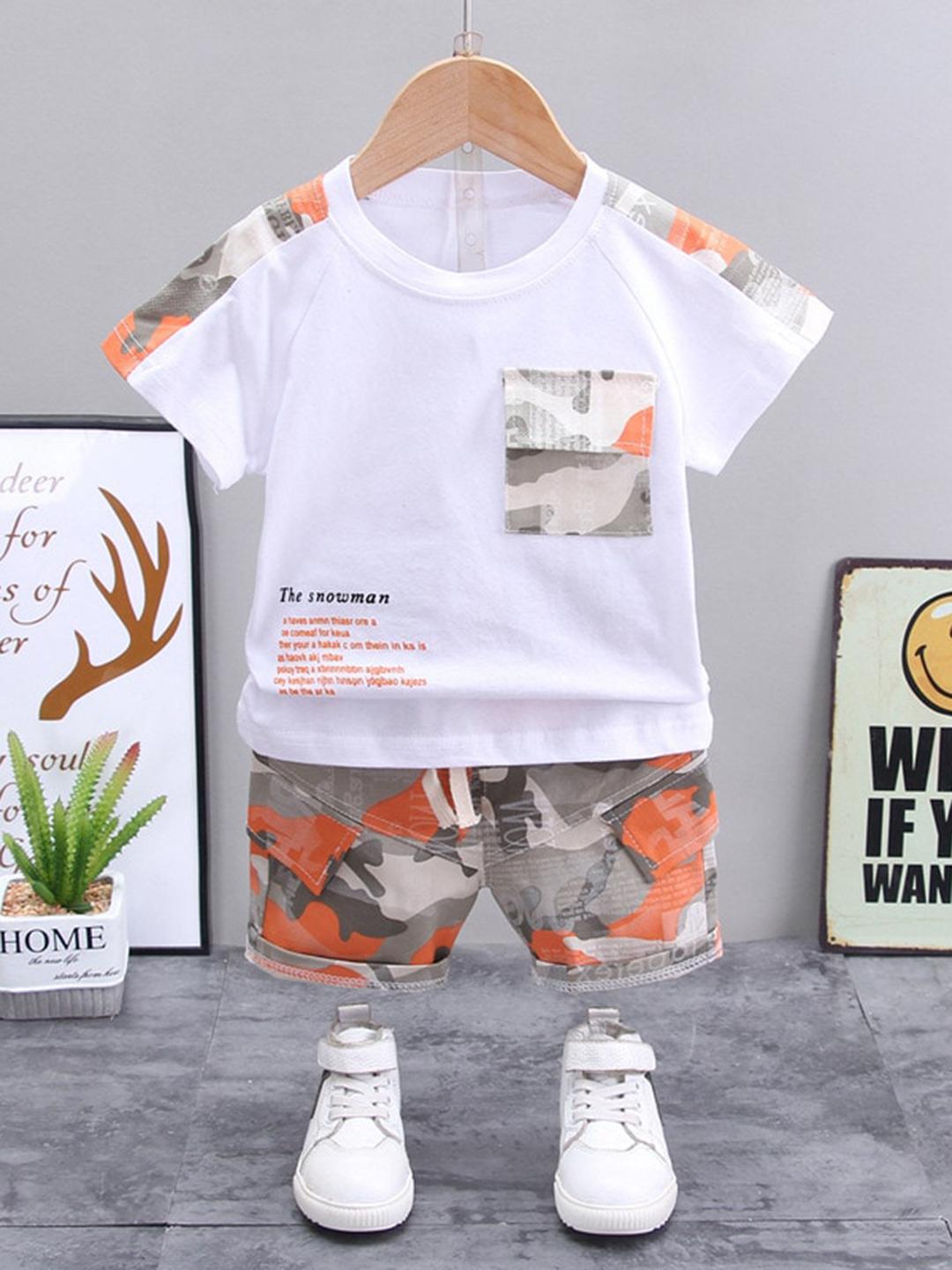 Buy Googo Gaaga Boys Sets Of Orange & White Printed T Shirt With Shorts -  - Apparel for Boys