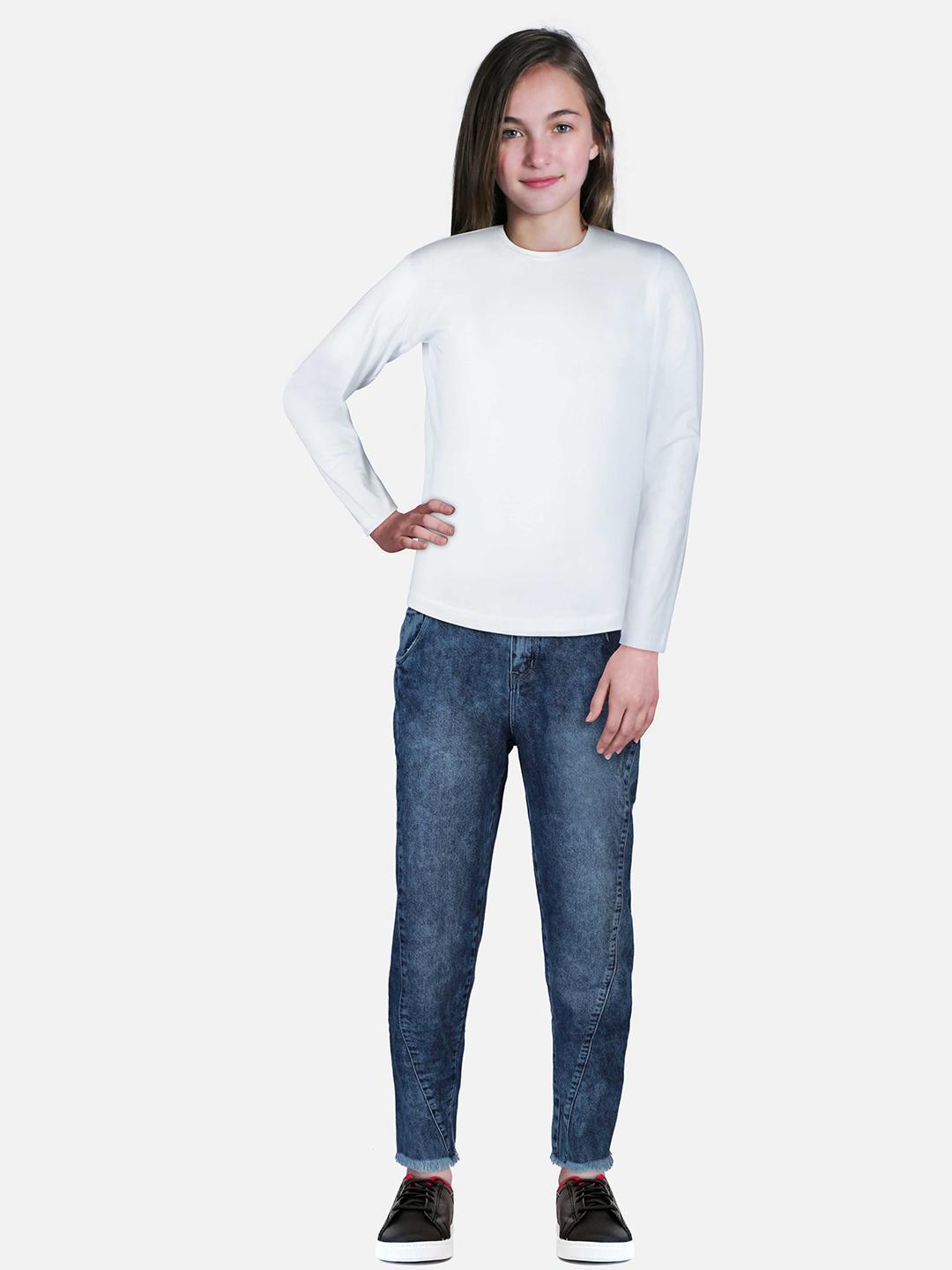 Buy Gini And Jony Girls Navy Blue Mildly Distressed Light Fade Frayed ...