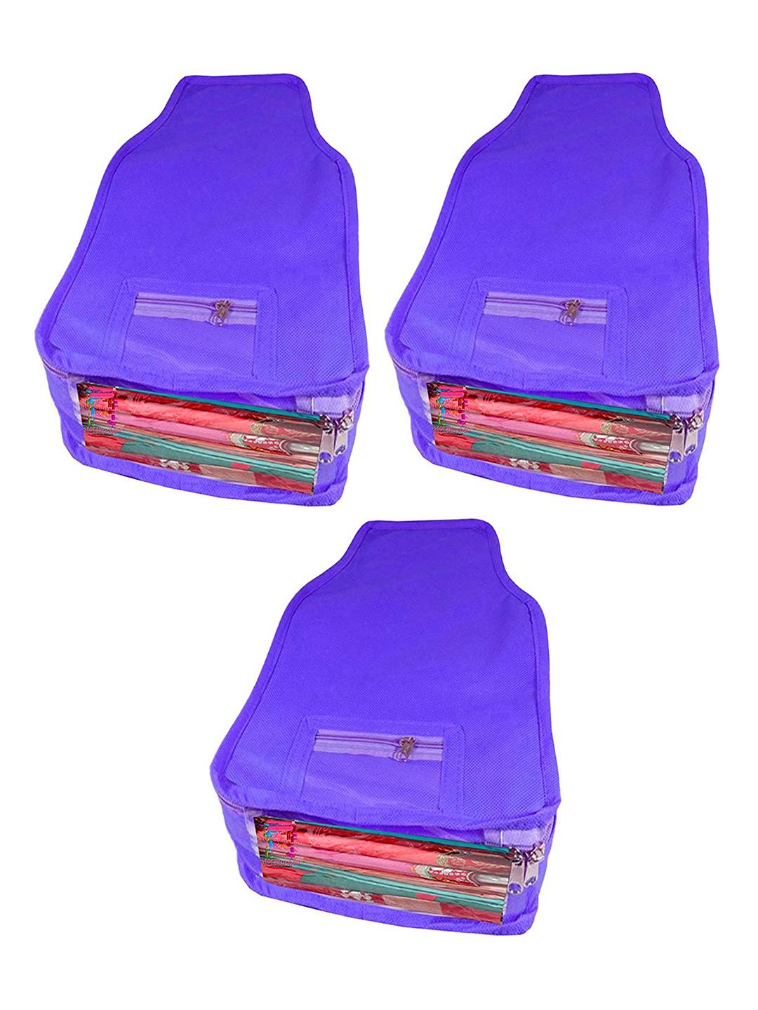 Atorakushon Set Di 4 Organizer Per Abiti In Raso Con Finestra Trasparente - Copri Camicette E Sari, Custodia Da Viaggio Pieghevole (Dorato)
