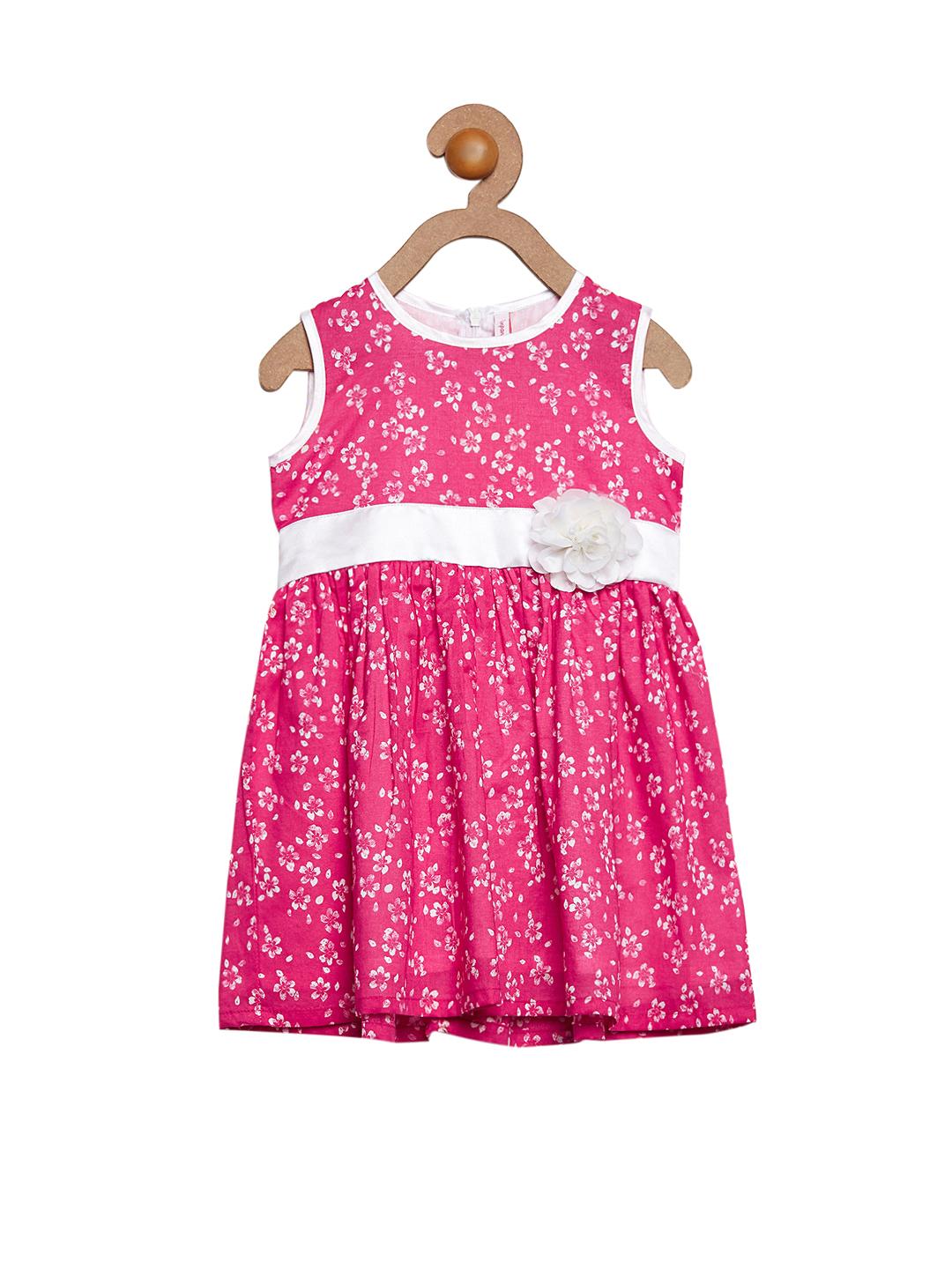 Campana Girls Claire Dress with Bow - Flower Scatter Print - Pink