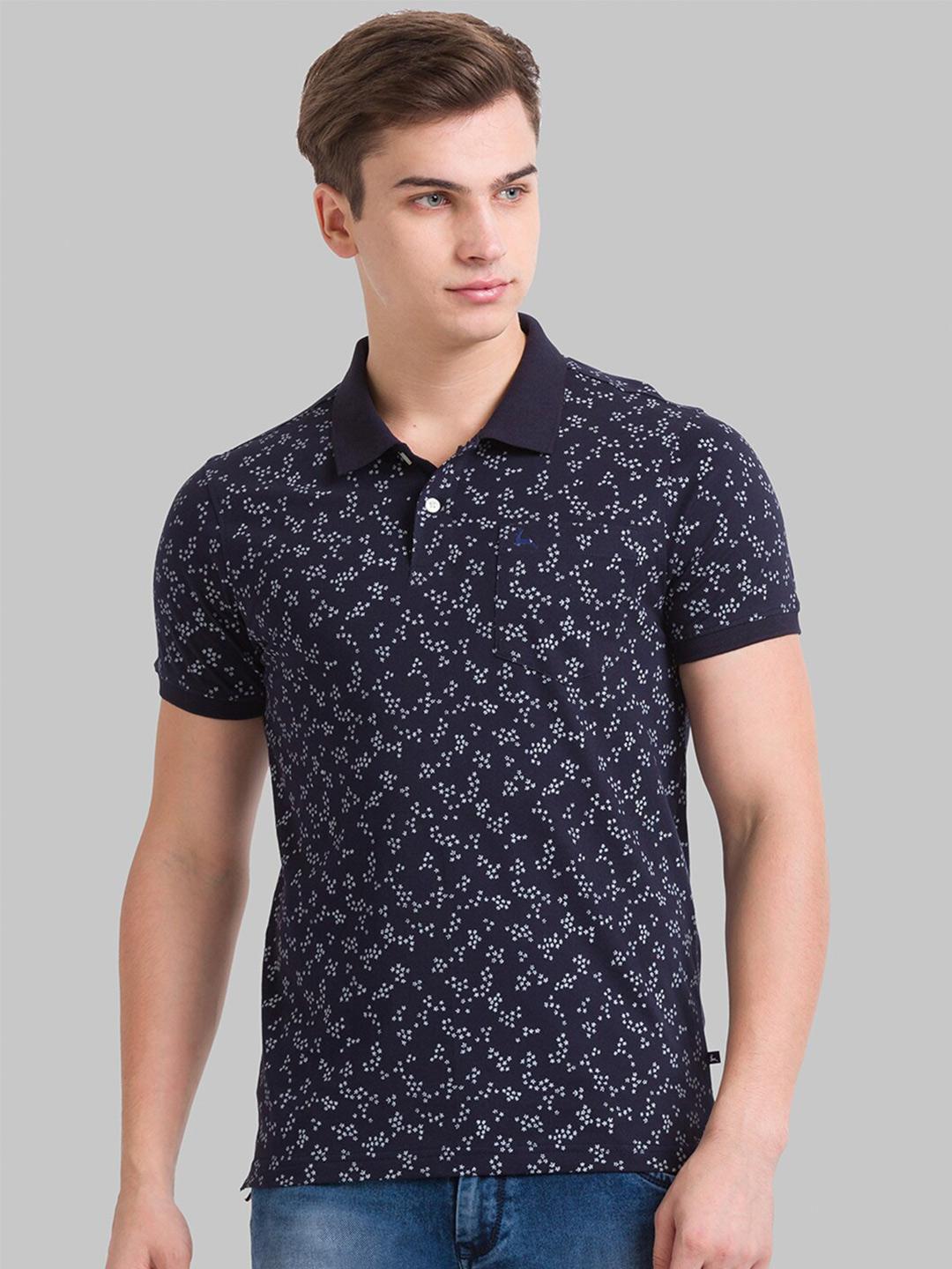 Buy Parx Men Navy Blue Floral Printed Polo Collar T Shirt - Tshirts for ...