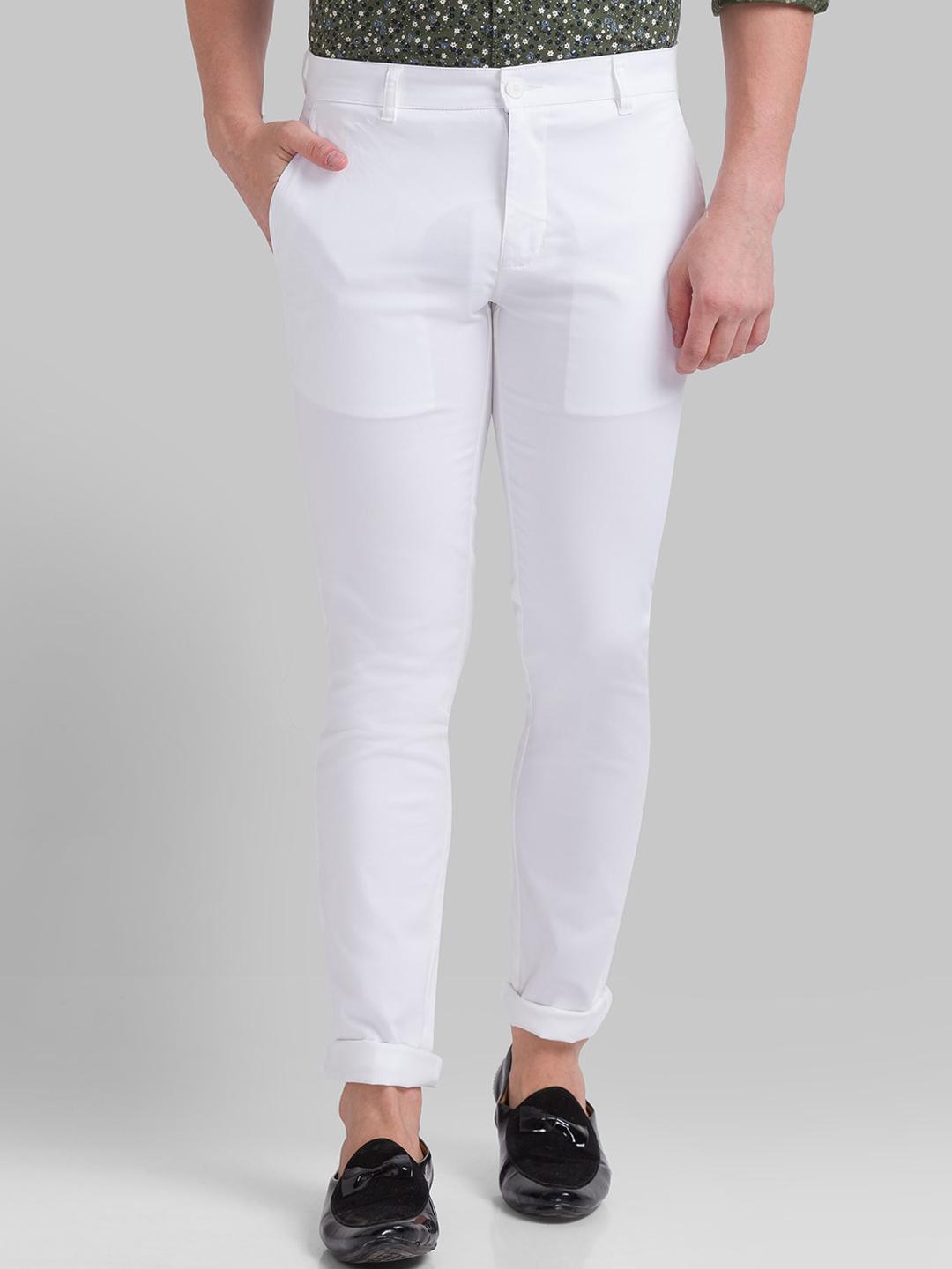 Buy Parx Men White Tapered Fit Solid Trousers - Trousers for Men ...