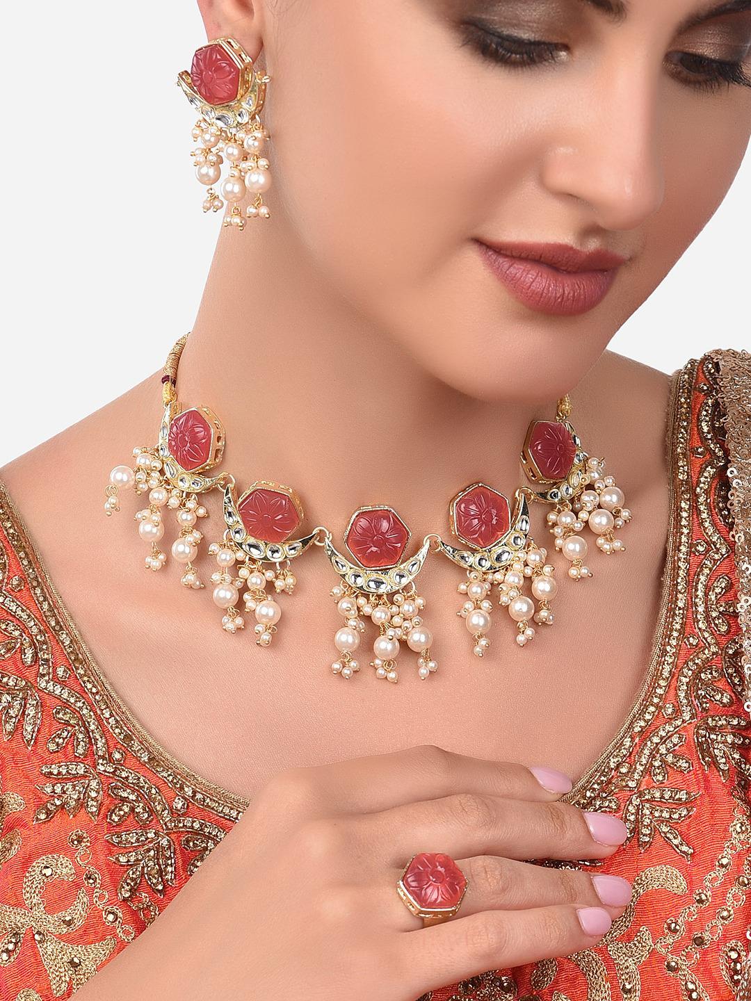 Buy Zaveri Pearls Women Gold Plated Pink Kundan Studded Choker Jewelry Set - - Accessories for Women