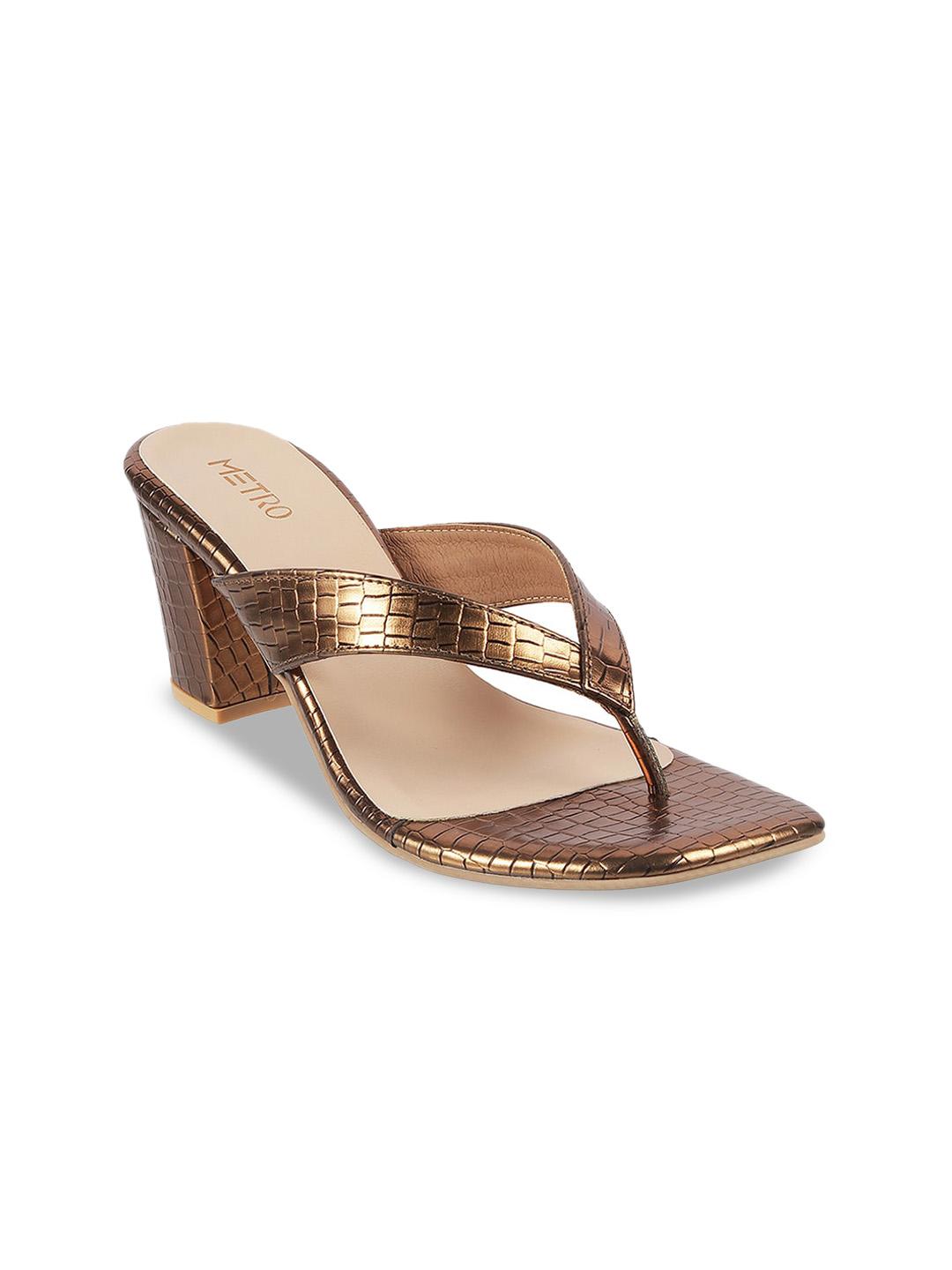 Buy Metro Gold Toned Textured Block Sandals - Heels for Women 19256956 ...