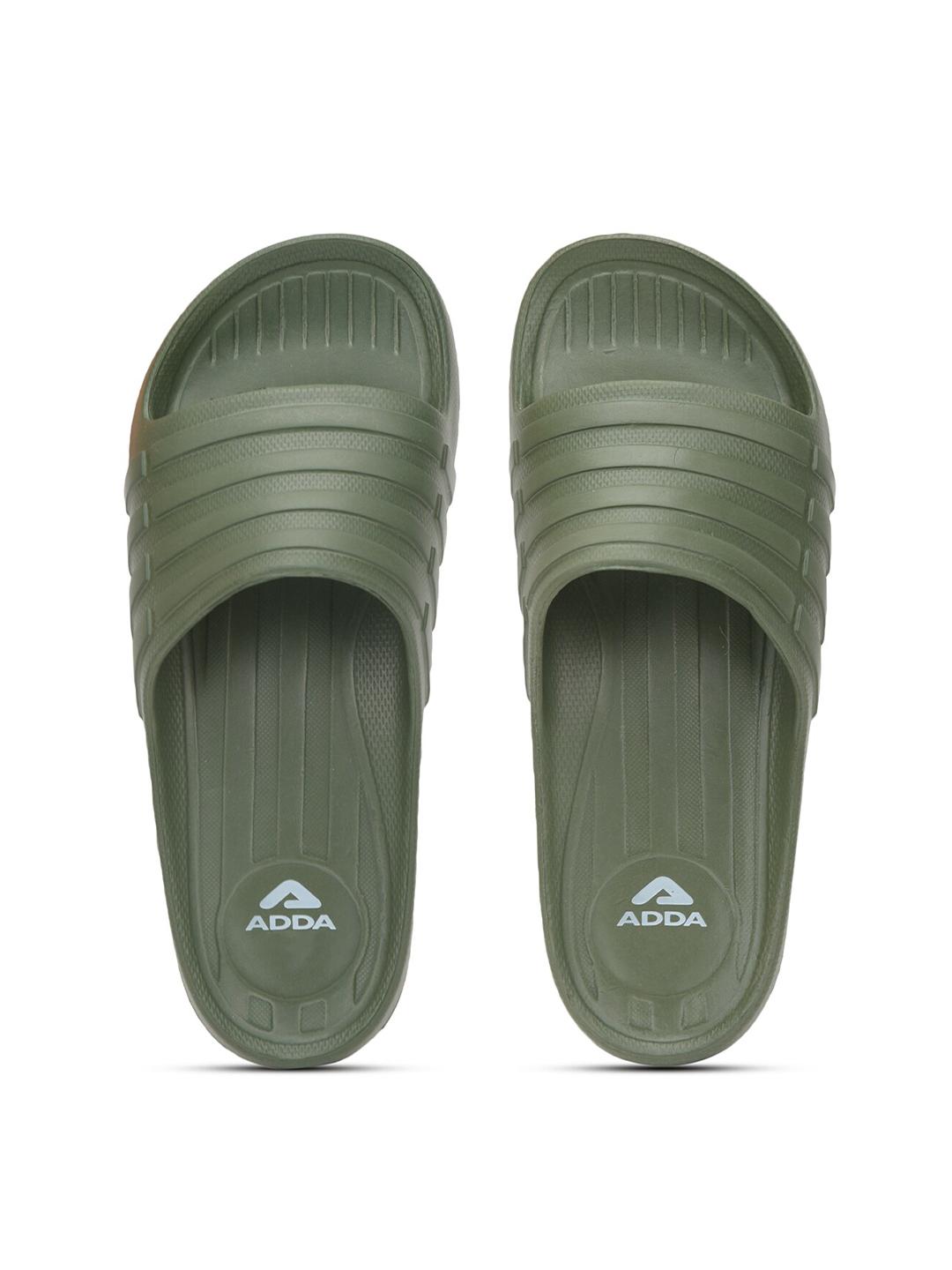 Buy Adda Men Olive Green Striped Rubber Sliders - Flip Flops for Men ...