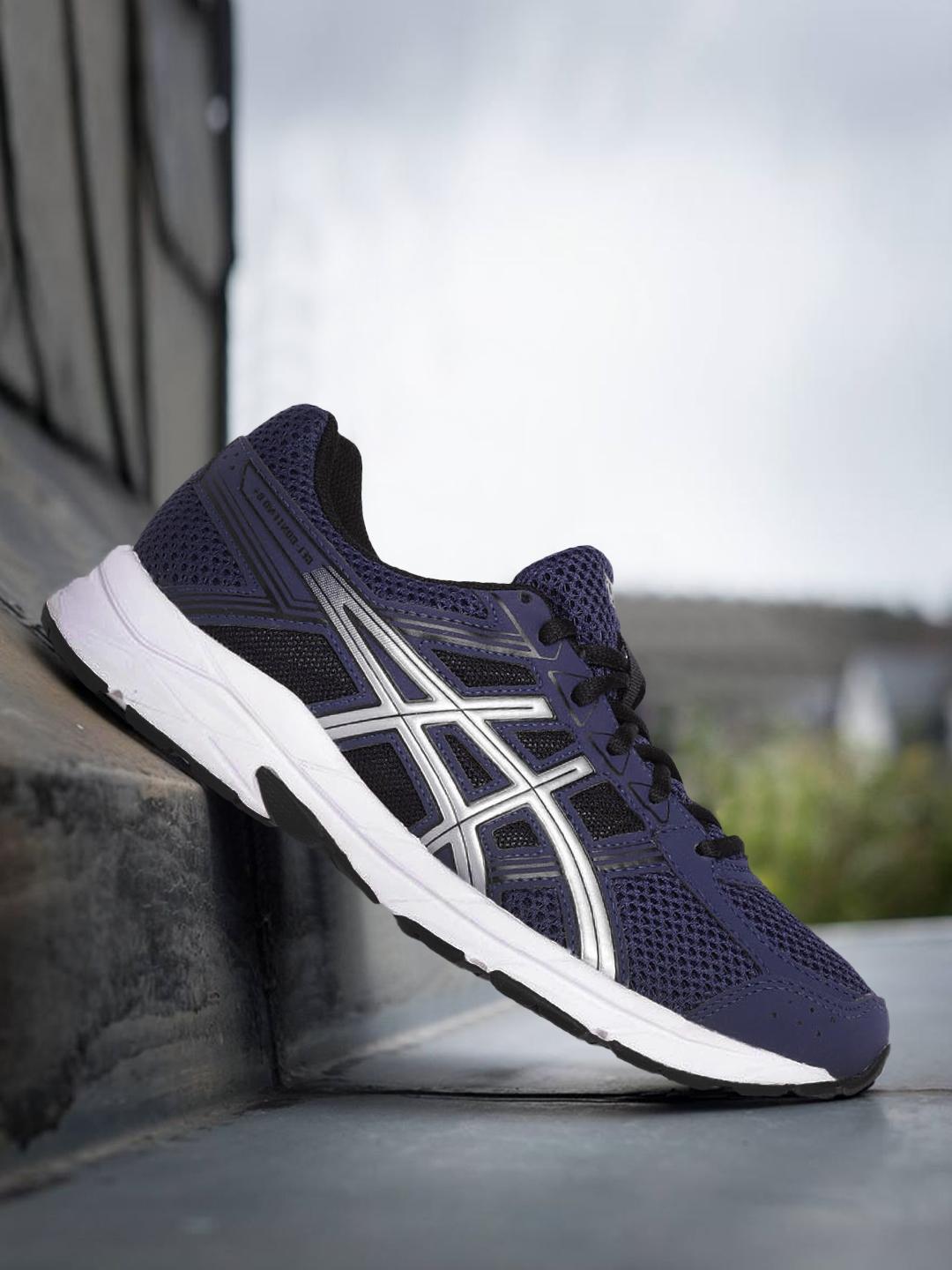 Buy ASICS Men Navy Blue & Silver Toned Gel Contend B+ Running Shoes - - Footwear for Men