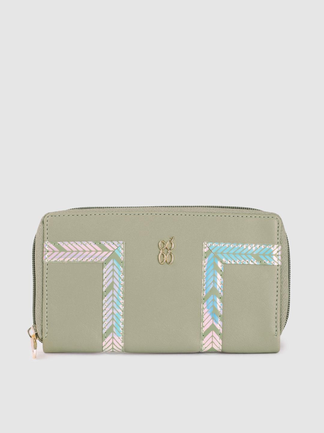 Buy Baggit Women Mint Green Reflective Print Zip Around Wallet ...