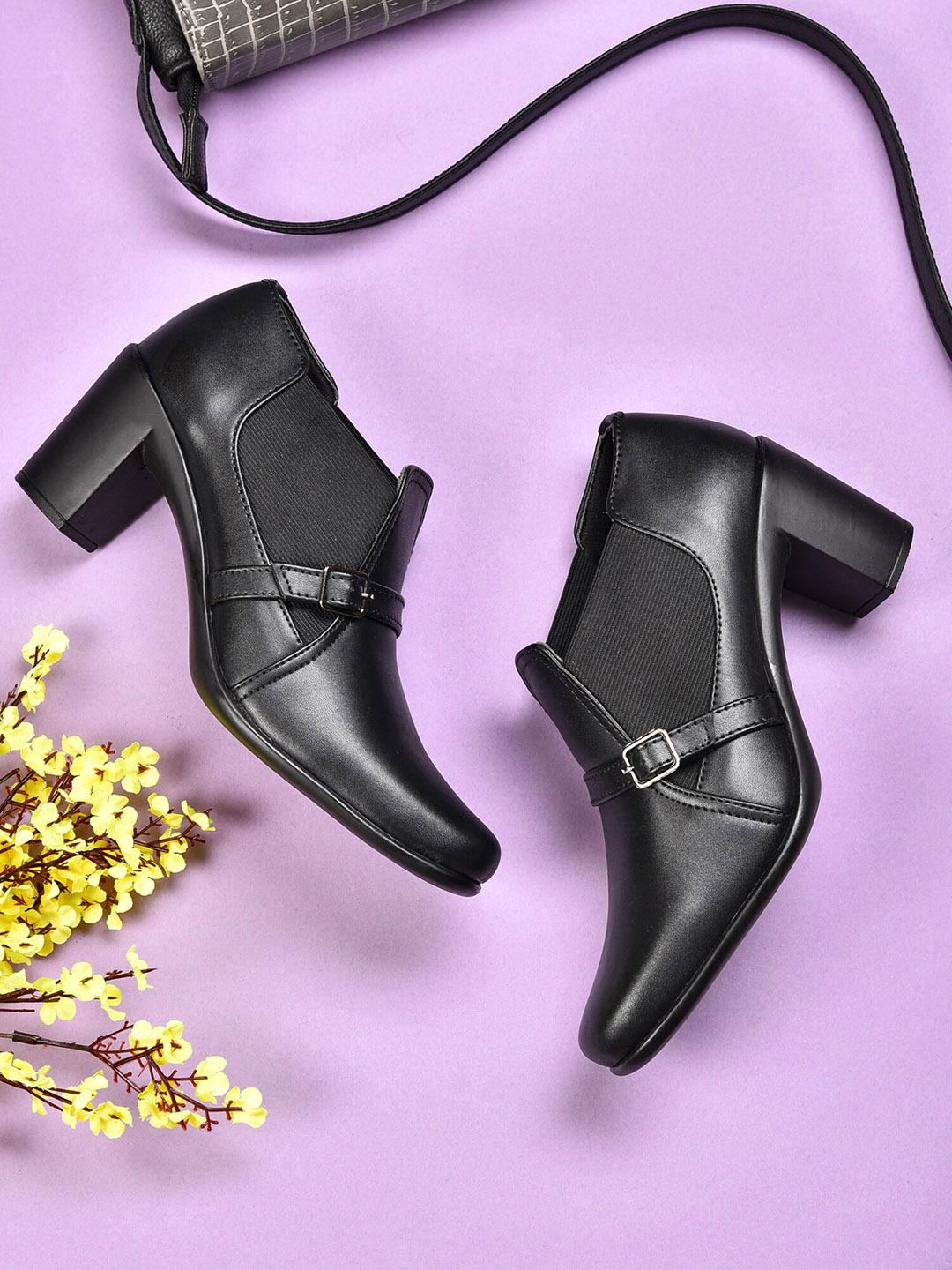 Buy VALIOSAA Women Black Solid Heeled Boots -  - Footwear for Women