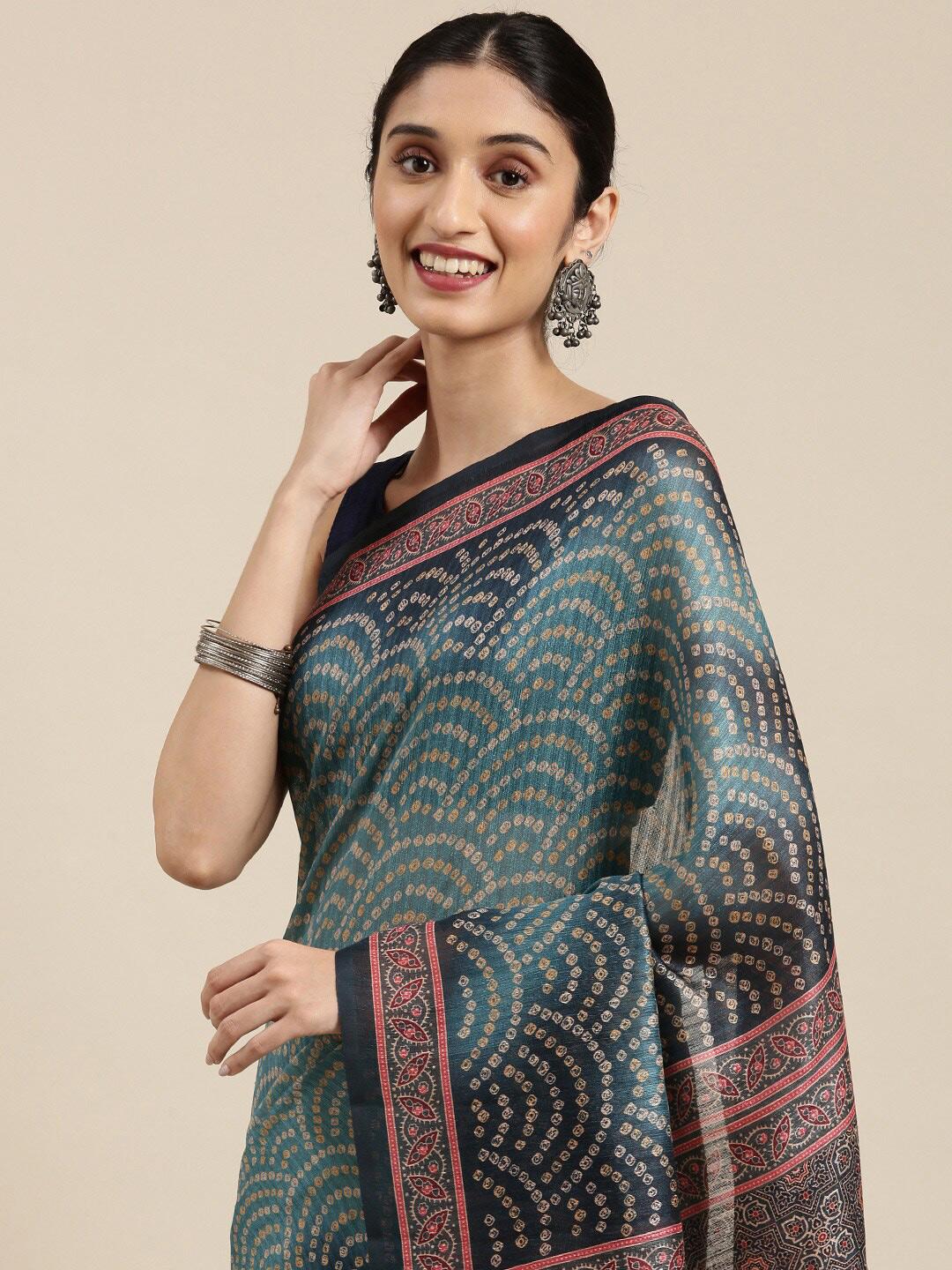 Buy The Chennai Silks Blue & Red Bandhani Banarasi Saree - Sarees for ...