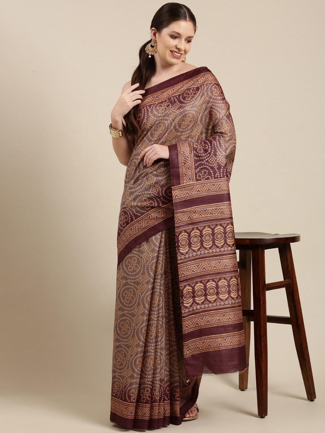 Buy The Chennai Silks Brown Bandhani Banarasi Saree - Sarees for Women ...