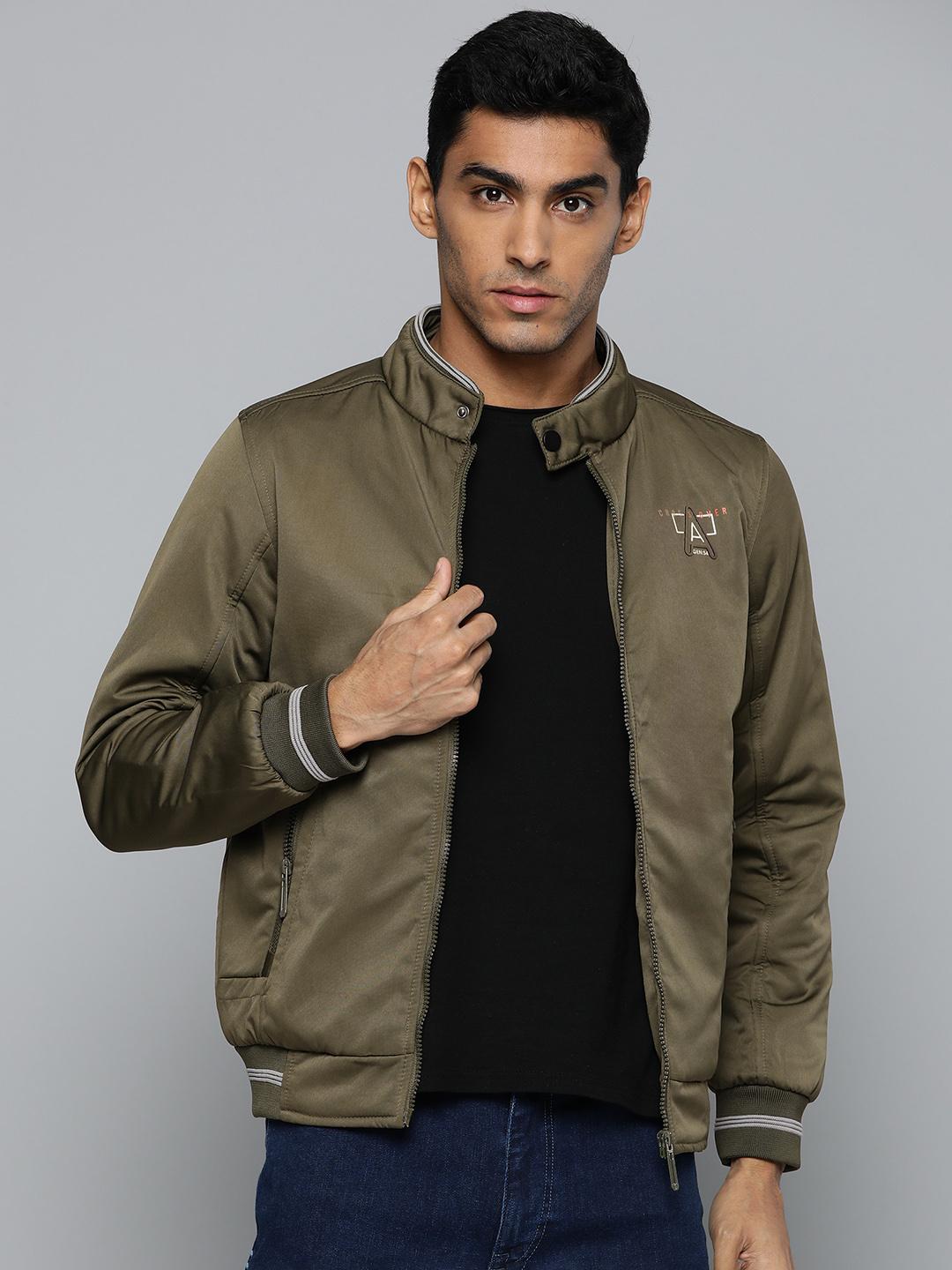 Buy Fort Collins Men Olive Green Solid Varsity Jacket - Jackets for Men ...