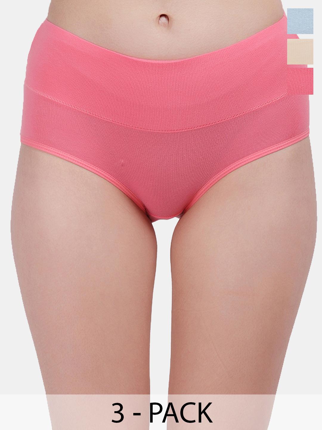 Buy Amour Secret Women Pack Of 3 Coral Skin Sky Blue Solid Hipster Briefs -  - Apparel for Women