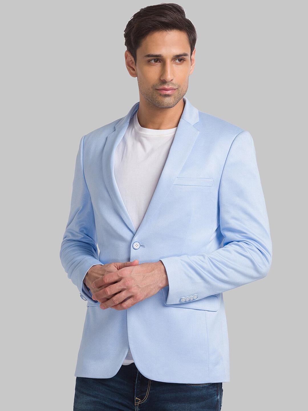 Men's Blue Solid Single Breasted Blazer