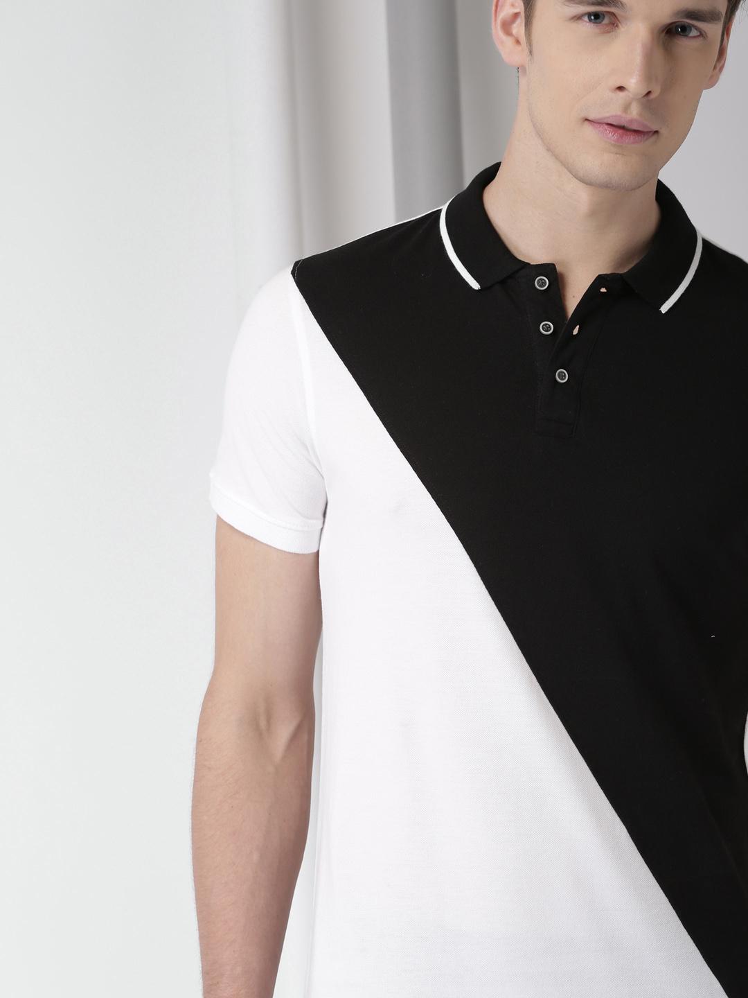 Buy INVICTUS Men Black White Colourblocked Slim Fit Polo Pure Cotton T ...