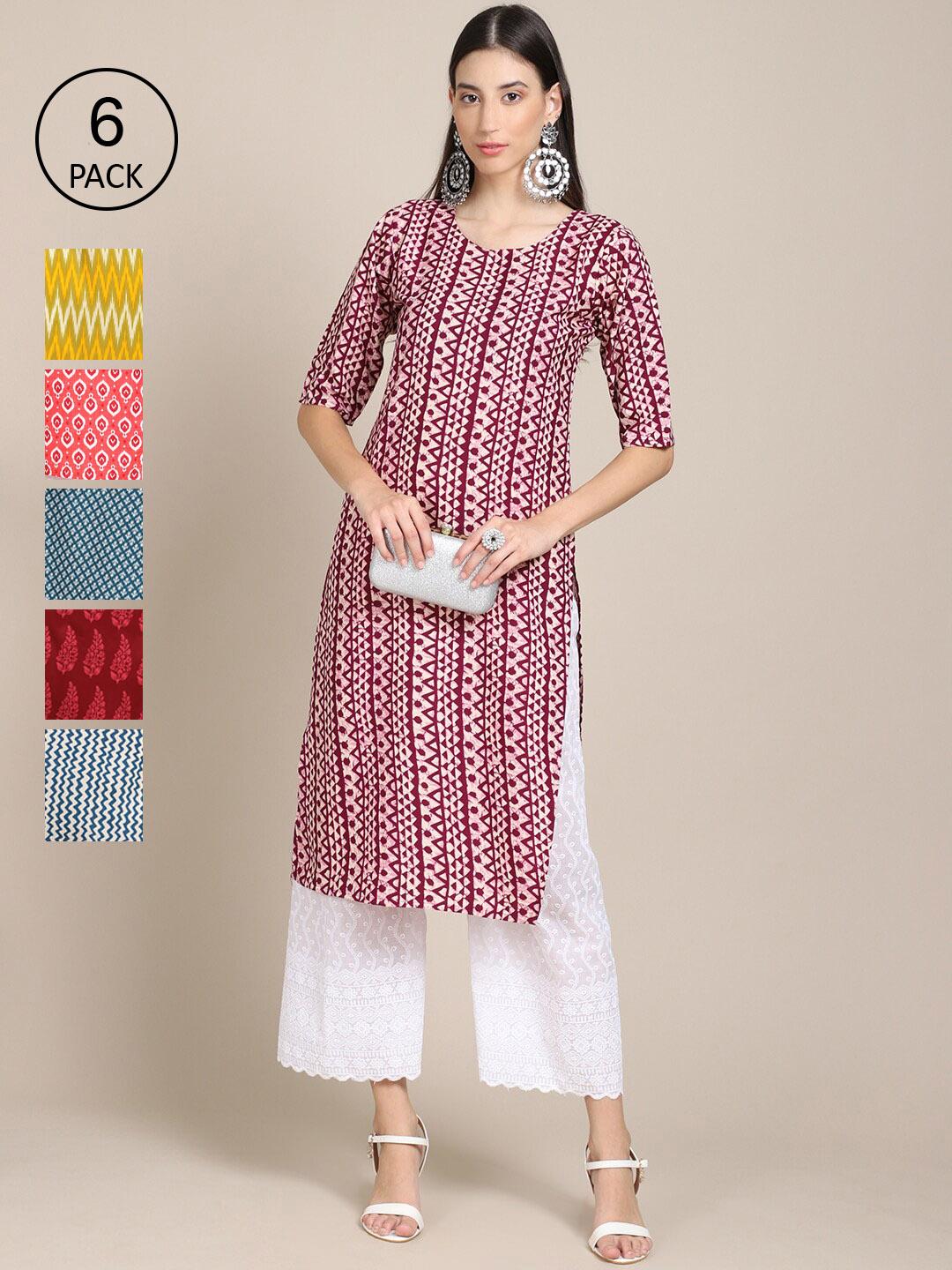 Women Maroon & Blue Ethnic Motifs Printed Flaired Kurta