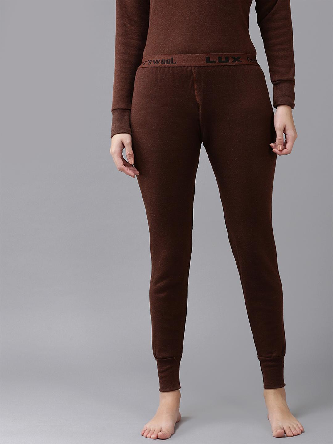 Buy Lux Cottswool Women Pack Of 2 Brown Solid Cotton Thermal Bottoms - - Apparel for Women
