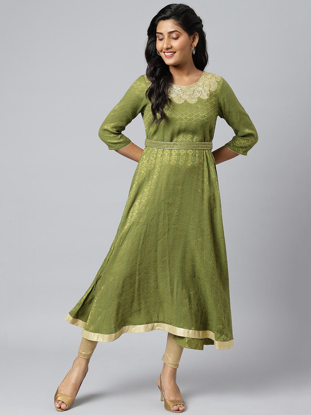 Women Teal Green Mukaish Work Wrap Anarkali Kurta