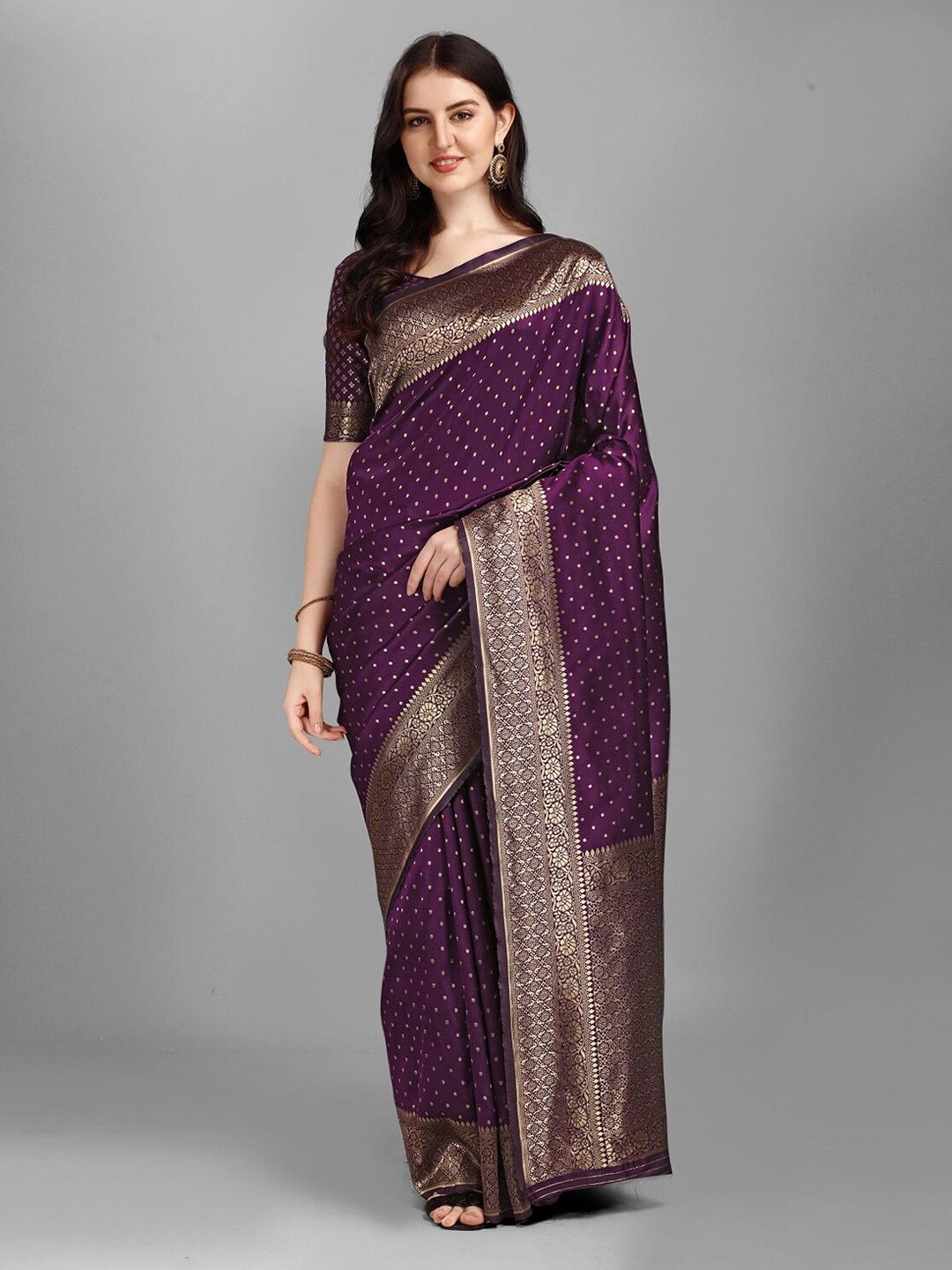 Purple Ethnic Motifs Embellished Tissue Saree With Unstitched Blouse Piece