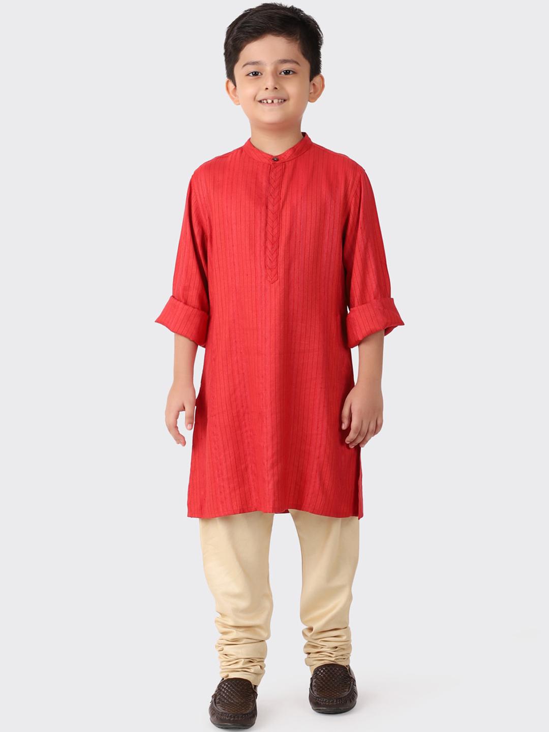Boys Rusty Red kurta set  -Chain and shoes included
