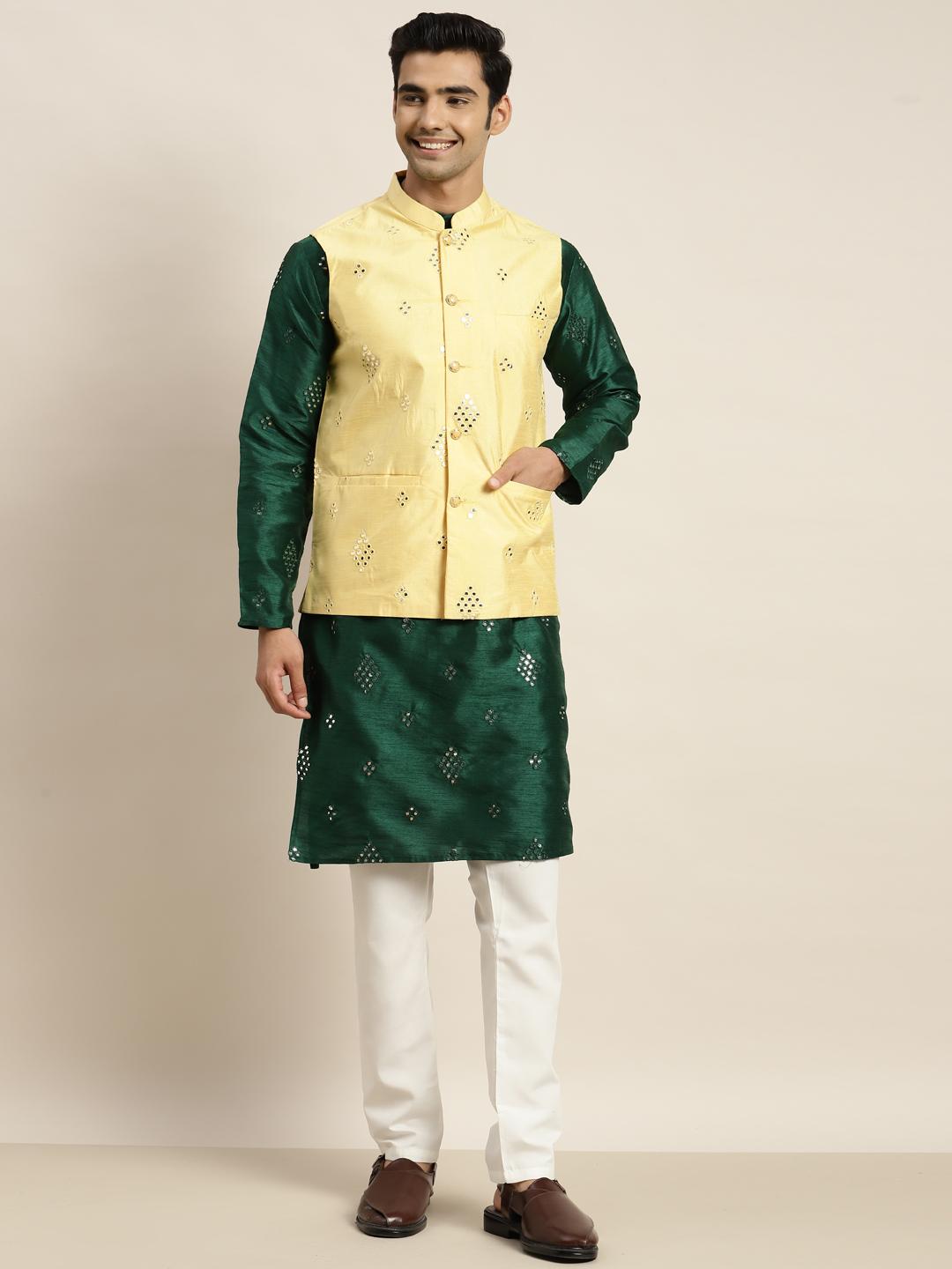 Green Mirror Work Kurta Pyjama