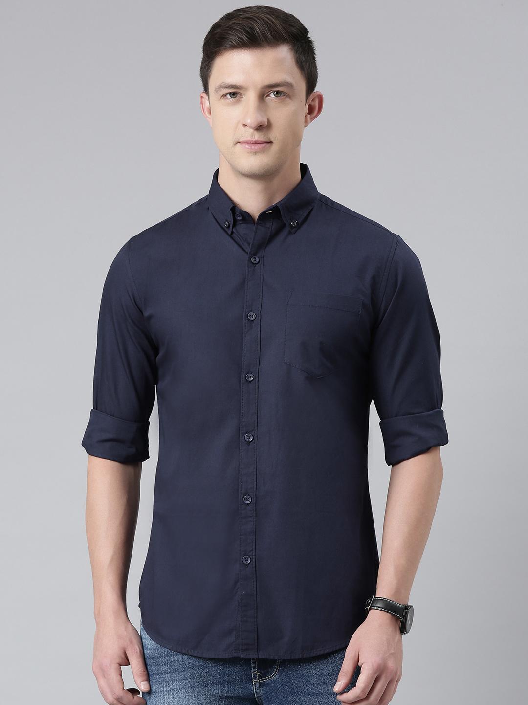 DEZANO Men Navy Blue Pure Cotton Comfort Fit Casual Shirt
