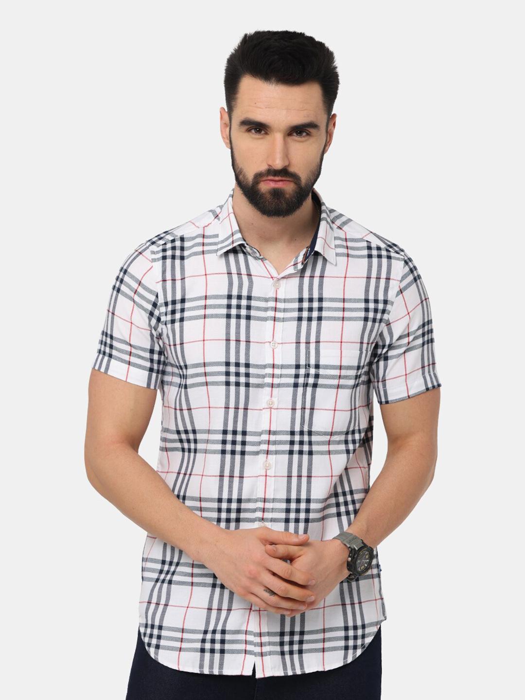 Men's Black Classic Tartan Checked Twill Weave Casual Cotton Shirt